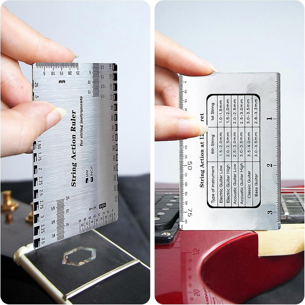 Guitar String Height Gauge Ruler, String Action Gauge Ruler, Setup Tools for Electric and Acoustic Guitar, Includes Fret Rocker Gauge for Guitar Bass Repair, Luthier Repair Tool
