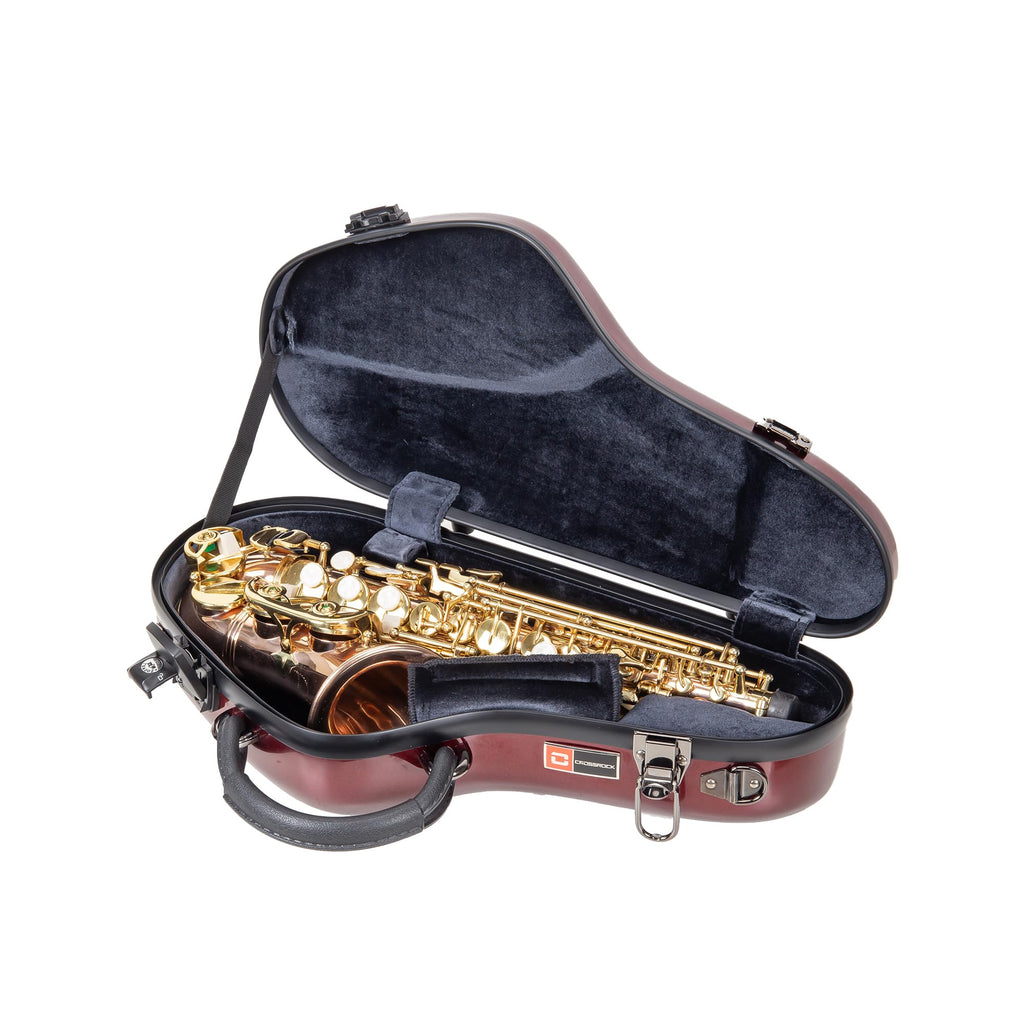 Crossrock Pro-Grade Straight Soprano Saxophone Case | Crimson Red Gloss, TSA Lock, Elite Protection, Detachable Backpack Straps, Accessory Pocket for Professional Musicians