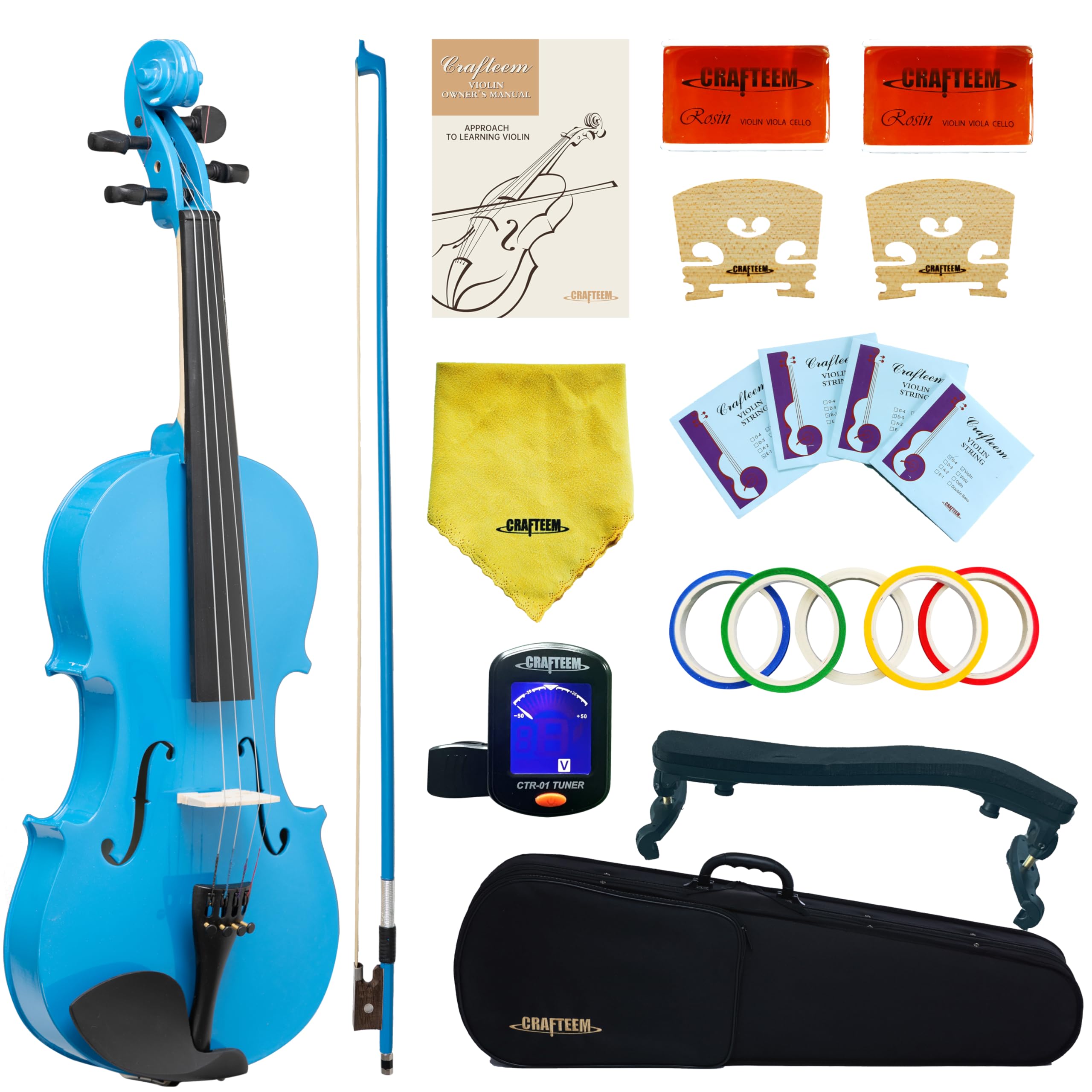 Crafteem Spruce and Maple Solid Wood Violin Outfit for Beginner Kids & Adults -Craft Your Perfect Sound and Begin Your Musical Journey with Confidence. (Glossy Antique, 1/2)