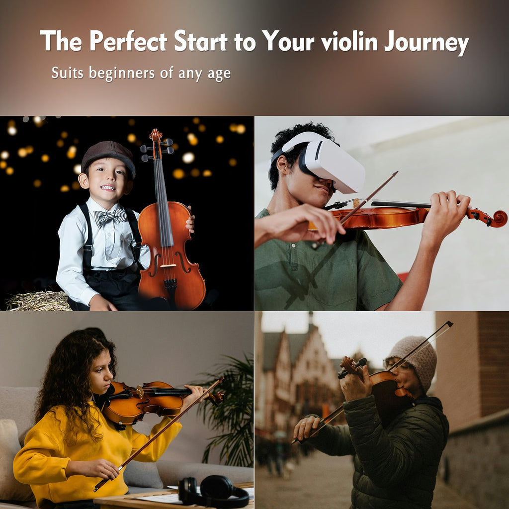 ADM 1/4 Size Wood Violin Set for Kids Teens Students Adults Beginner Acoustic Violin Matte Fiddle Starter Kit with Hard Case, Rosin, Shoulder Rest, Bow, Clip-on Tuner and Fingerboard Sticker