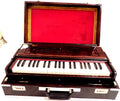Brass Indian Handmade Deluxe Portable Harmonium, Dark Mahogany, 2 Reeds, 3.5 Octaves