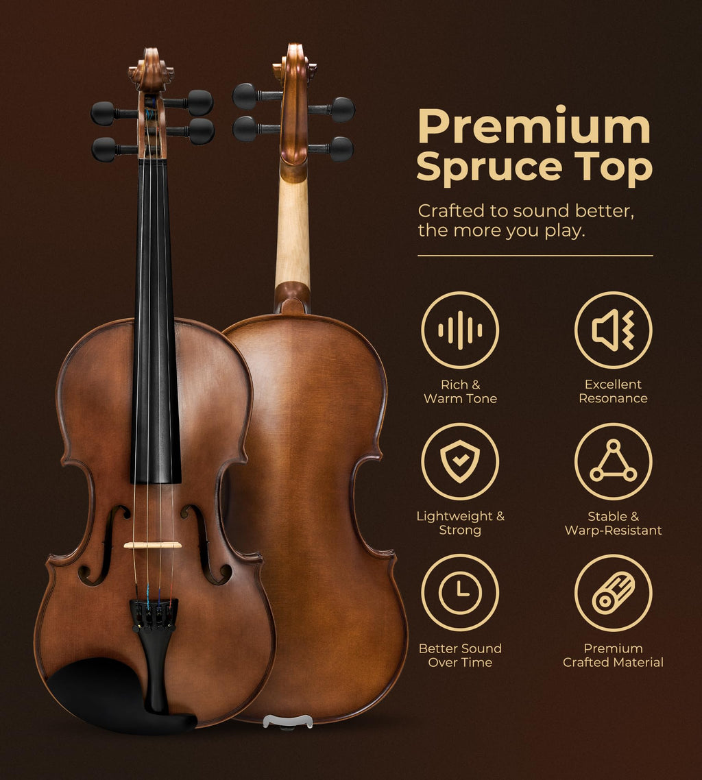 Vangoa 4/4 Solid Wood Acoustic Violin Full Size Fiddle Set for Beginner Adult Student Teen Kids with Violin Case, Bow, Rosin, Shoulder Rest, Tuner, Strings, Natural