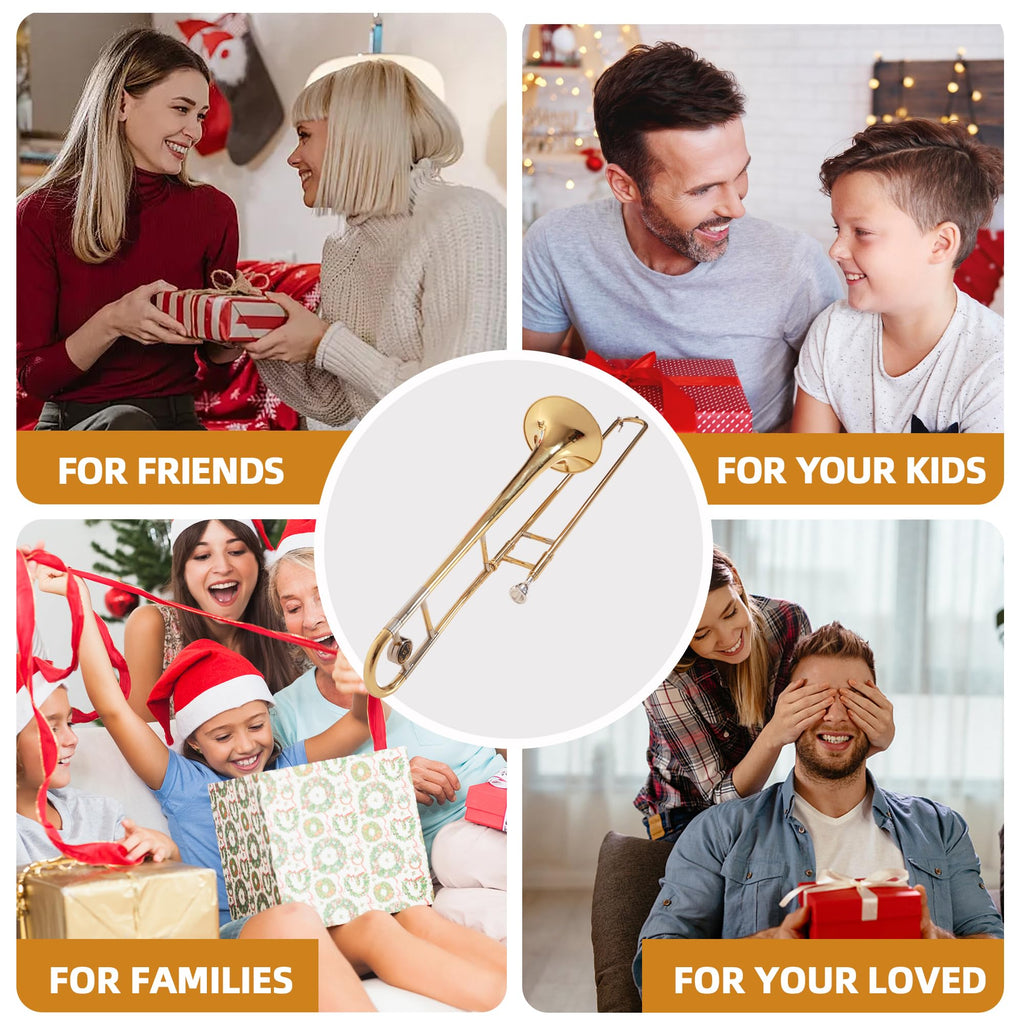 YAYUZEST Bb Tenor Slide Trombone for Students Beginners, B Flat Brass Plated Trombone Instrument with Hard Case Mouthpiece White Gloves and Cleaning Kit (Gold)