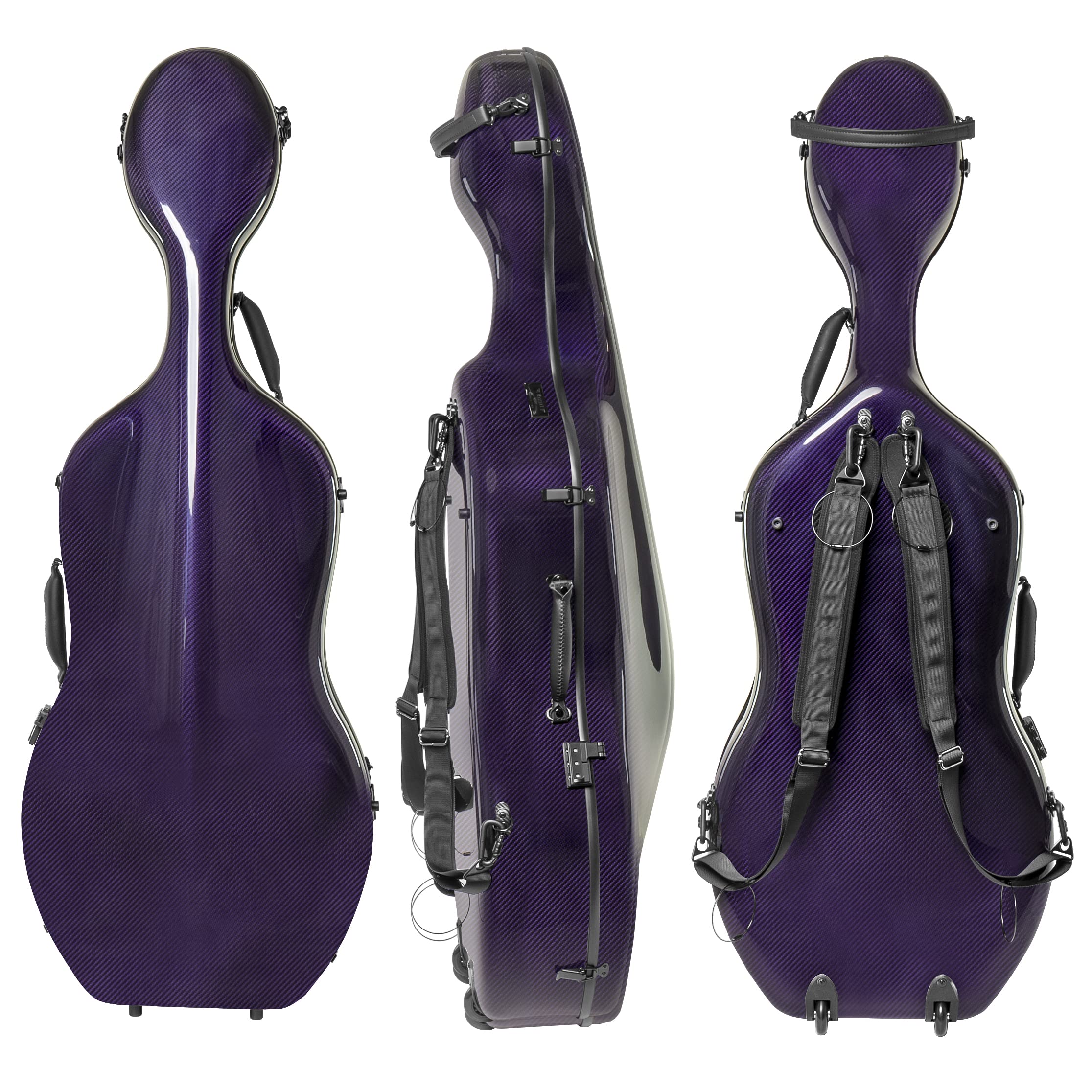 MI&VI CC-9001 Pure 100% Carbon Fiber Cello Case (Full Size) 4/4 with Wheels | Carry Straps | 8lb Lightweight | Tough Shell (3K Blue)