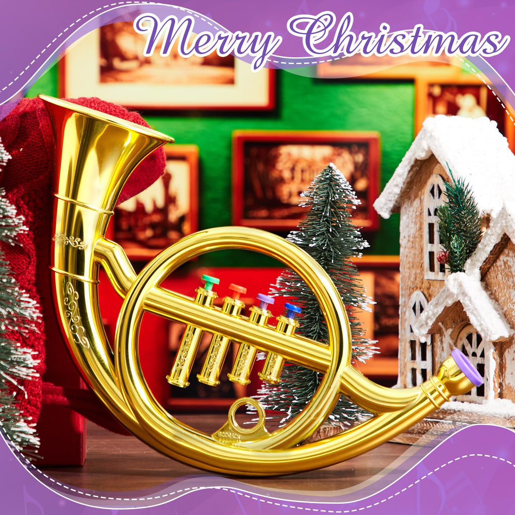 Lewtemi Gold Trumpet Musical Instruments Toy for Kid Toddler Fake Plastic Preschool Music Toy Gift Non-Professional Wind Instrument Early Educational Teaching Songs Gifts for Toddlers Children