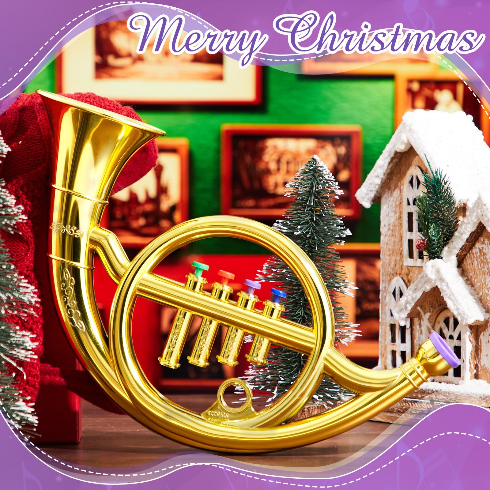Lewtemi Gold Trumpet Musical Instruments Toy for Kid Toddler Fake Plastic Preschool Music Toy Gift Non-Professional Wind Instrument Early Educational Teaching Songs Gifts for Toddlers Children