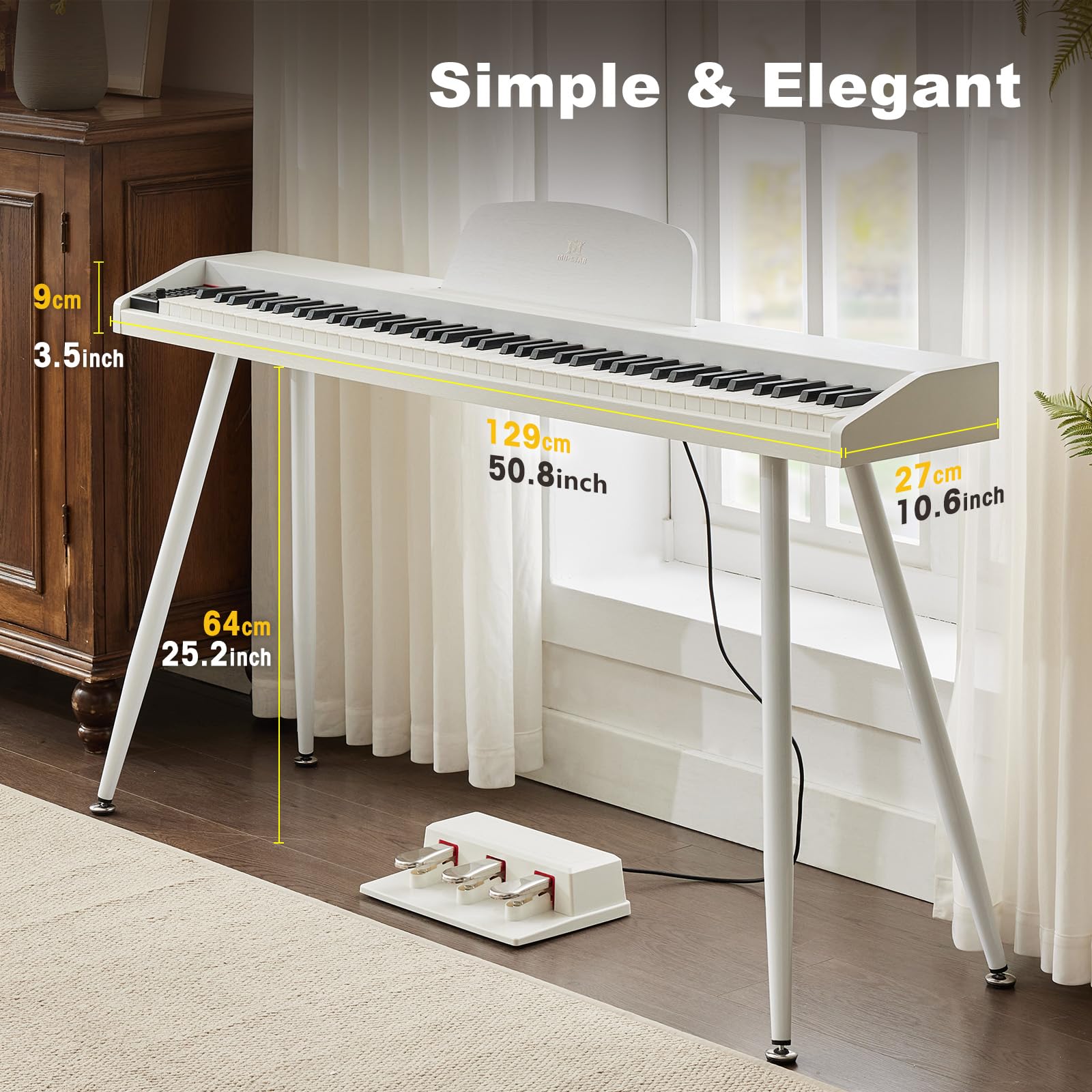 MUSTAR 88 Key Piano Keyboard with Piano Bench, Digital Piano 88 Semi Weighted Keys, Portable Electric Piano with Storage Stool, 3 Pedals, Built-In Speakers, USB/MIDI, Black