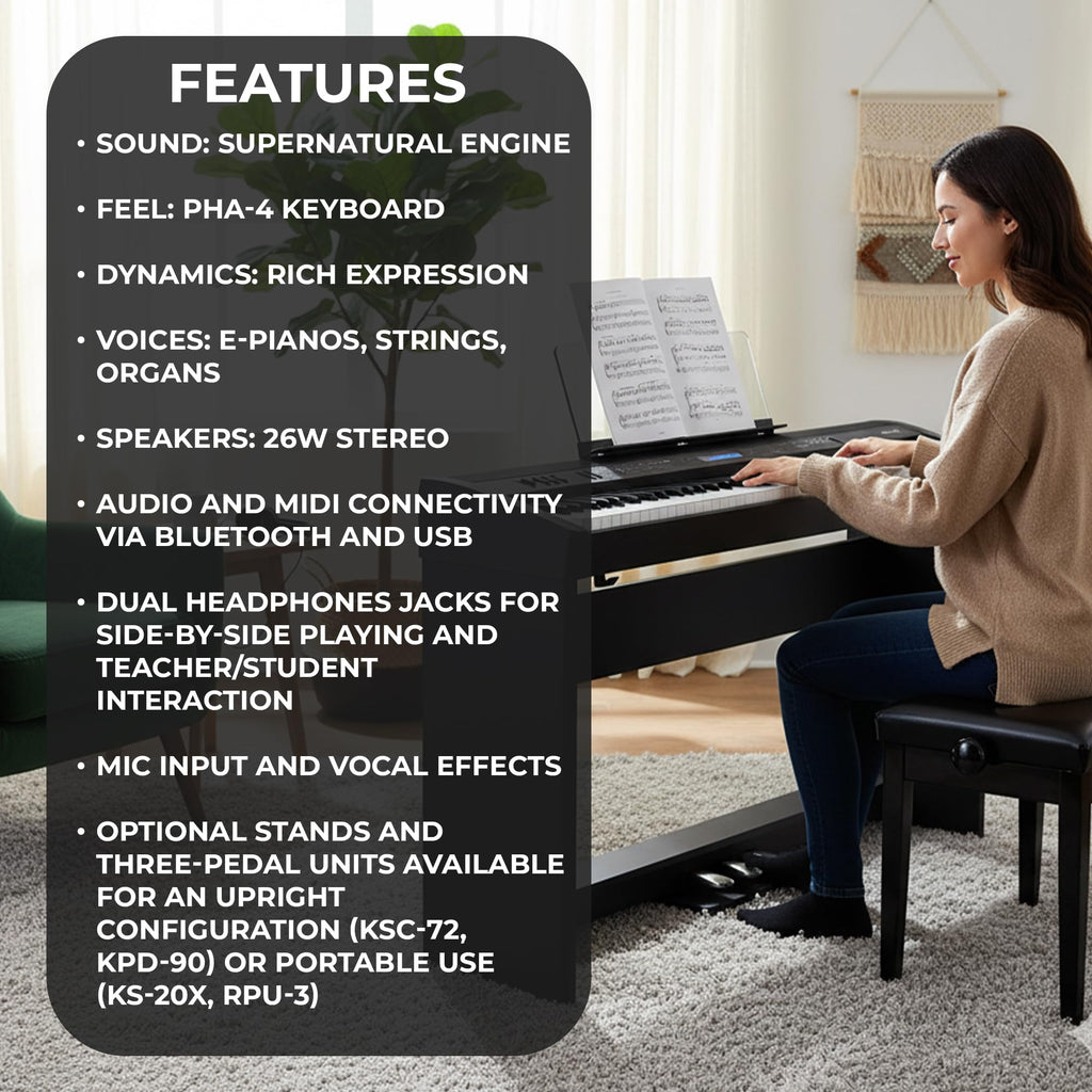 Roland FP-60X 88-Key Digital Piano - White Bundle with Adjustable Stand, Bench, Deluxe Sustain Pedal, Online Piano Lessons, Instructional DVD, and Austin Bazaar Polishing Cloth