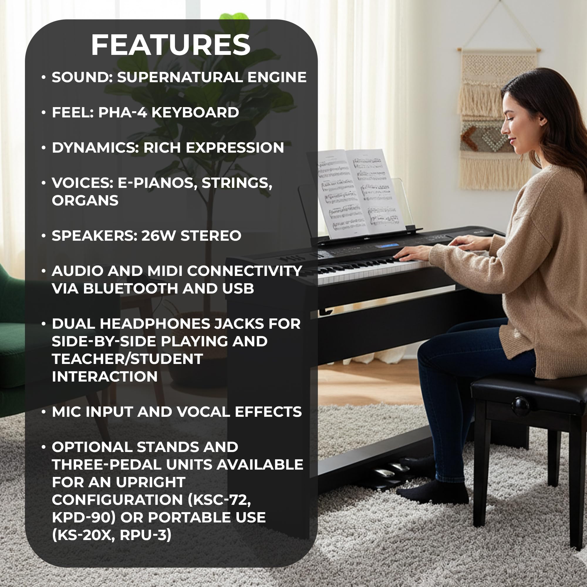 Roland FP-60X 88-Key Digital Piano - White Bundle with Adjustable Stand, Bench, Deluxe Sustain Pedal, Online Piano Lessons, Instructional DVD, and Austin Bazaar Polishing Cloth