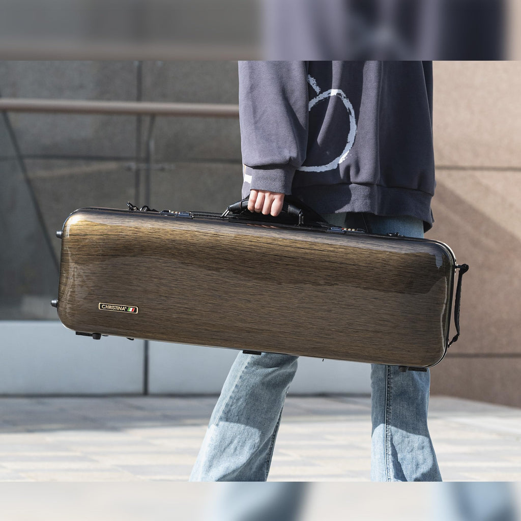 Christina 4/4 Full Size Violin case High-Strength Carbon Fiber Rectangular Violin Music Bag With Combination Lock and Extra Bag White Violin Hard Case (VB-Square-White Stripe spot)