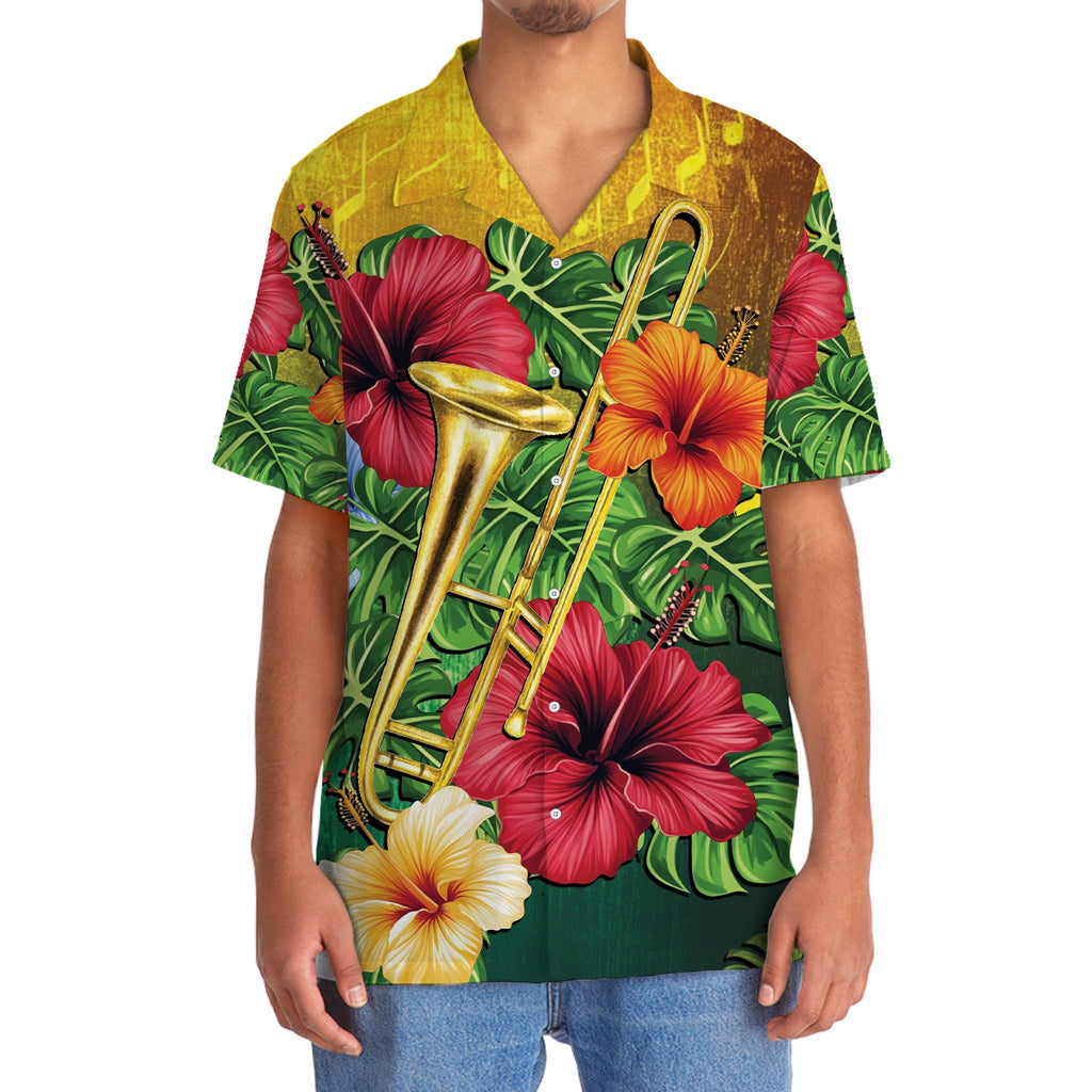 Trombone Hawaiian Shirt, Mens Trombone Short Sleeve Shirt, Music Band Gifts