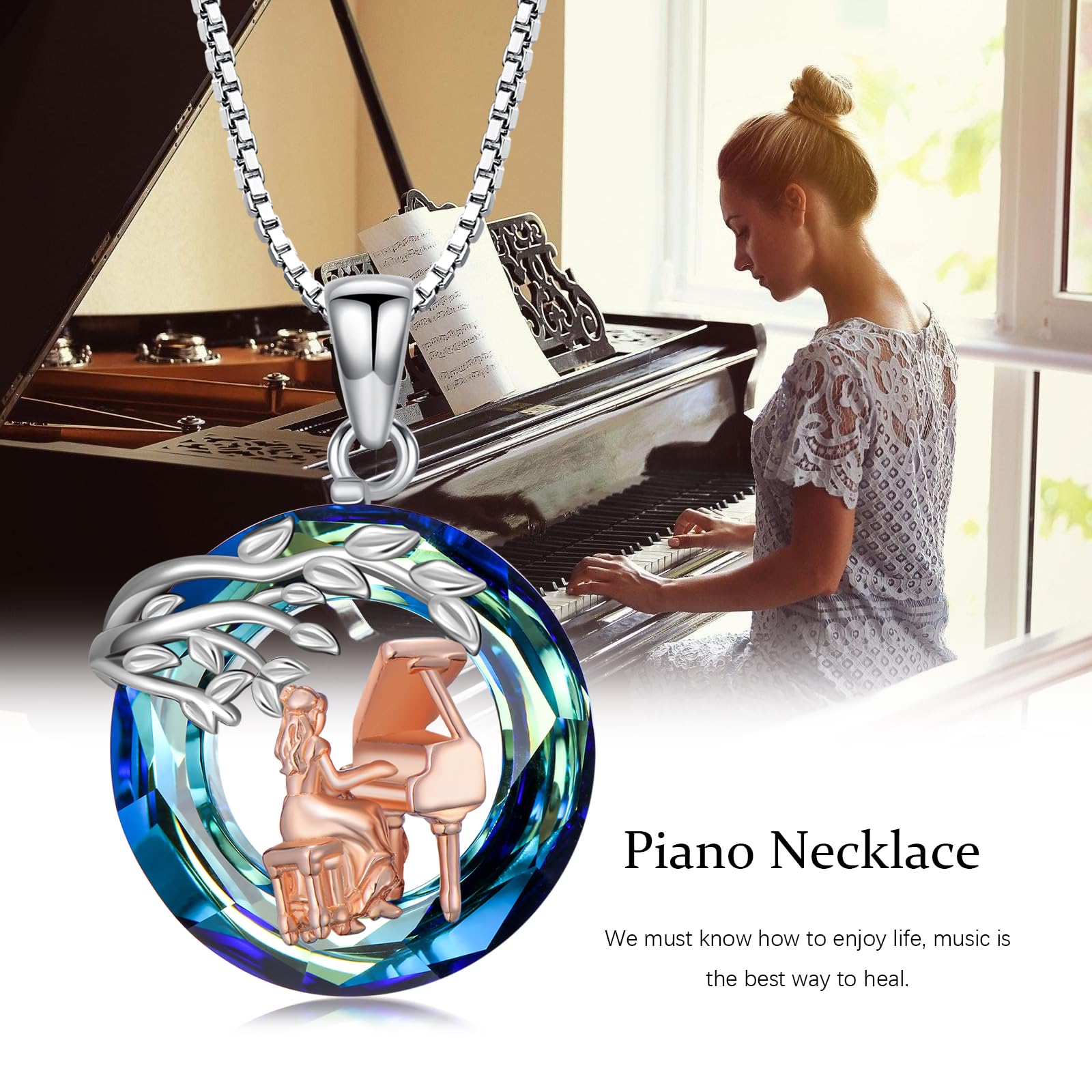 Sport/Music Necklace for Women 925 Sterling Silver Crystal Pendant Tree of Life Jewelry Gifts for Sport Players