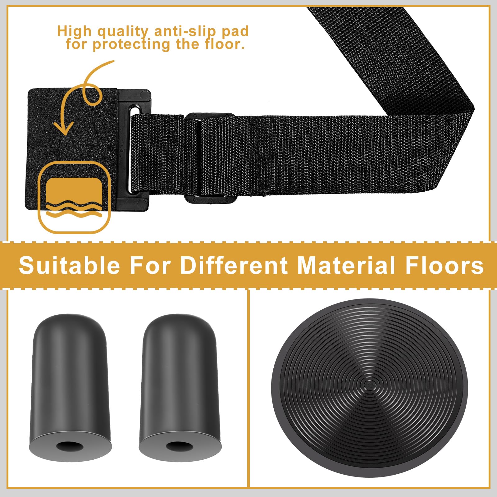 Nuanchu 4 Piece Cello Rock Stop with Strap Non Slip Endpin Anchor Set with Floor Mat, Rubber Tip Protectors for Cello Practice and Performance(Black,Plastic,)