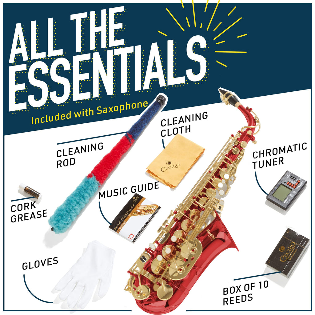 Mendini By Cecilio Alto Saxophone for Beginners, E Flat Alto Saxophone for Musicians with Tuner, Mouthpiece, Case, 10 Reeds, Grease, Cleaning Cloth & Rod, Gloves, Strap, Lesson Book (Green)