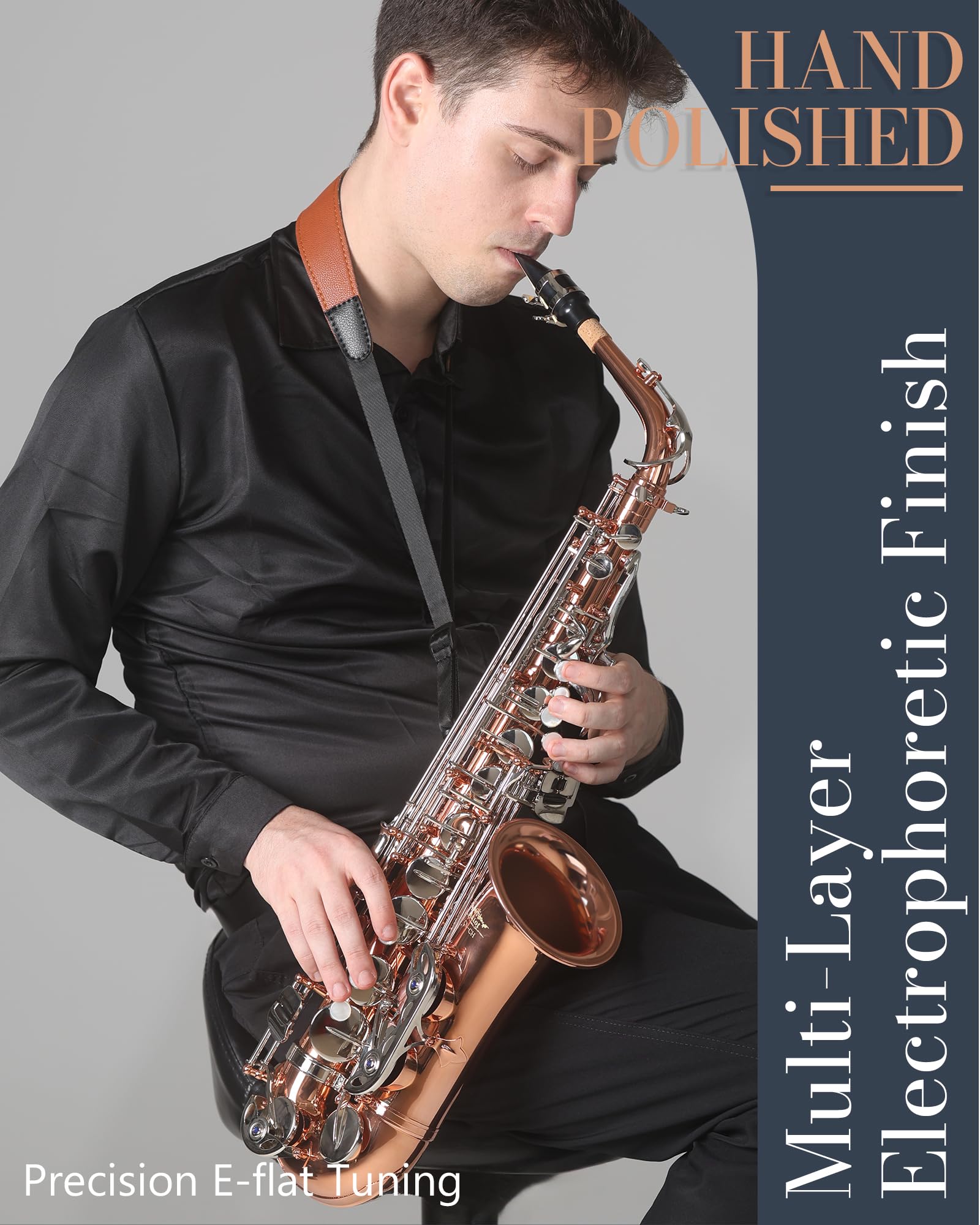 AKLOT Handcrafted E-Flat Alto Saxophone: Matte Silver Brass Body with Warm, Rich Tone, Secure Air Seal, Smooth 23-Key System, Includes Reeds, Premium Leather Case and Saxophone Cleaning Kit (CH-FM)
