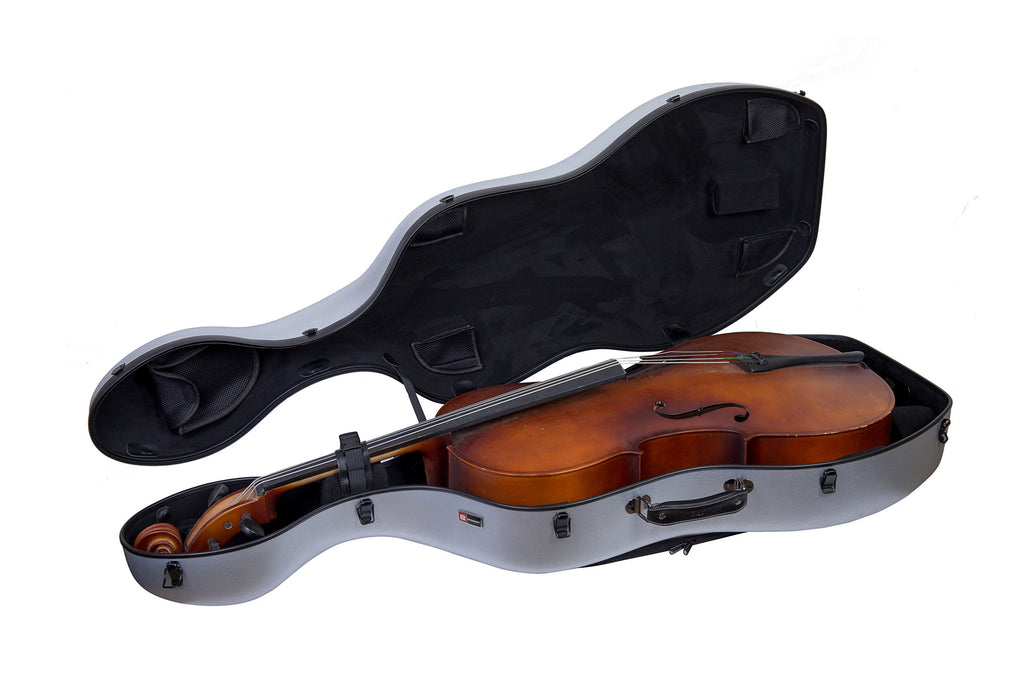 Crossrock Poly Carbon Cello Case for 4/4 Full-Size | Matte Blue Finish, Wheels, Lightweight & Durable – Best for School Orchestra & Student Musicians