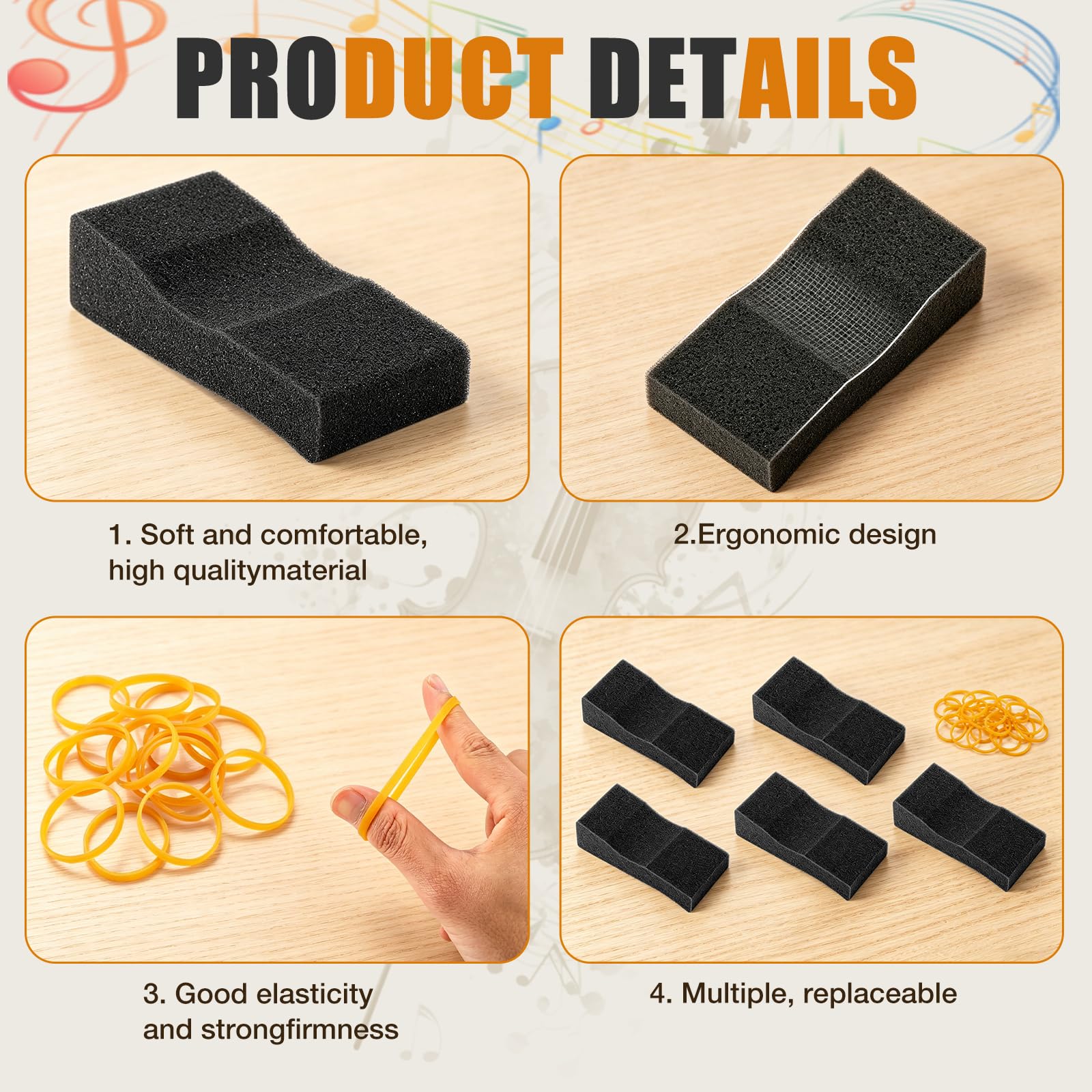 Facmogu 10PCS Foam Violin Shoulder Pad, Economy Sponge Violin Shoulder Pads for 3/4-1/2 Violins, Great Present for Christmas, Soft Violins Sponge Rest with Rubber Bands for Concerts & Party - Black