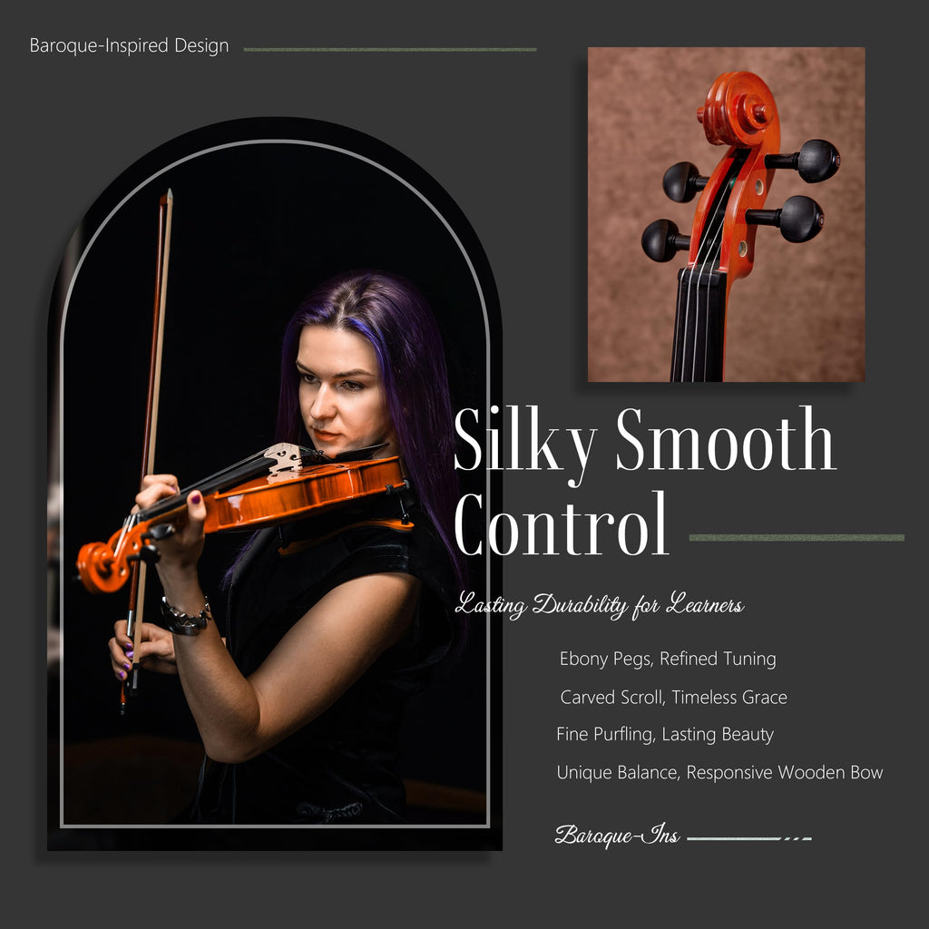 AKLOT Handcrafted Full Size Violin: Solid Wood Matte Fiddle, Acoustic Beginner 4/4 Violin Kit with Hard Case, Lesson Book, Bow, Shoulder Rest, Extra Strings, Tuner, Fretboard Stickers (VRT-AmiCS)