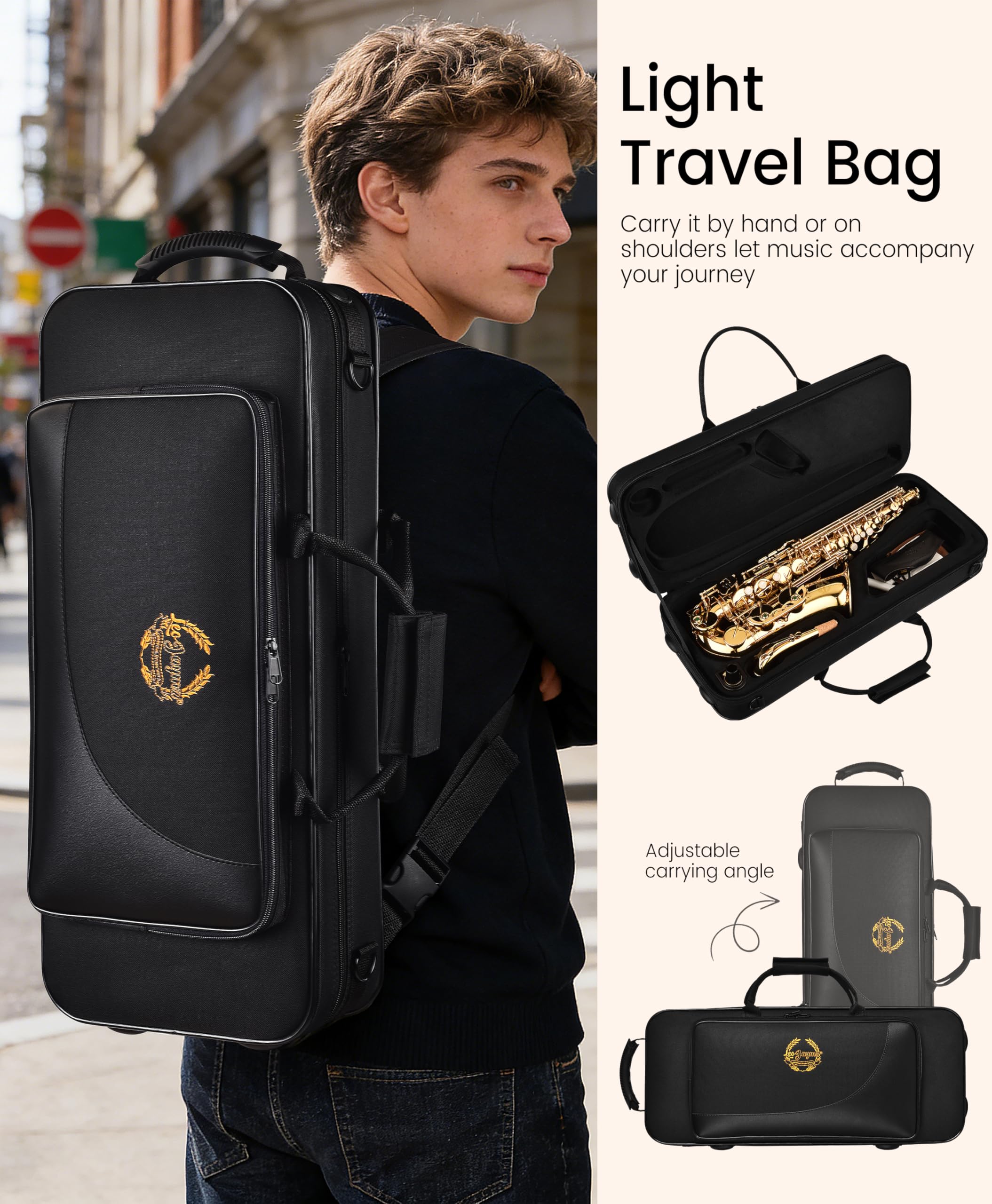 Leo Jaymz Eb Alto Saxophone - One-Piece Body & Neck Construction, H68 Brass, with Thickened Travel Bag - Complete Beginner to Professional Kit (Gold)