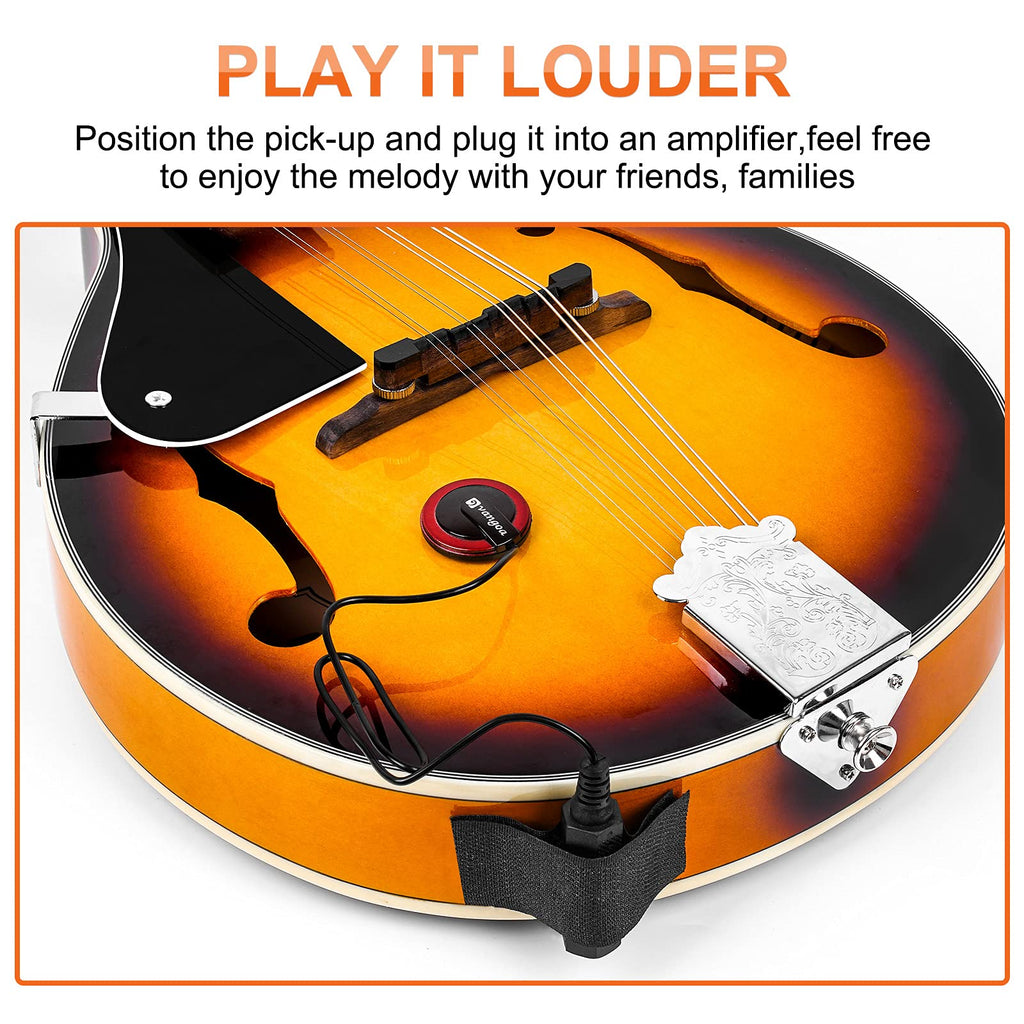 Vangoa Mandolin Musical Instrument A Style Acoustic Electric, 8 Strings Mahogany for Beginner Adults Teens, Red Burst