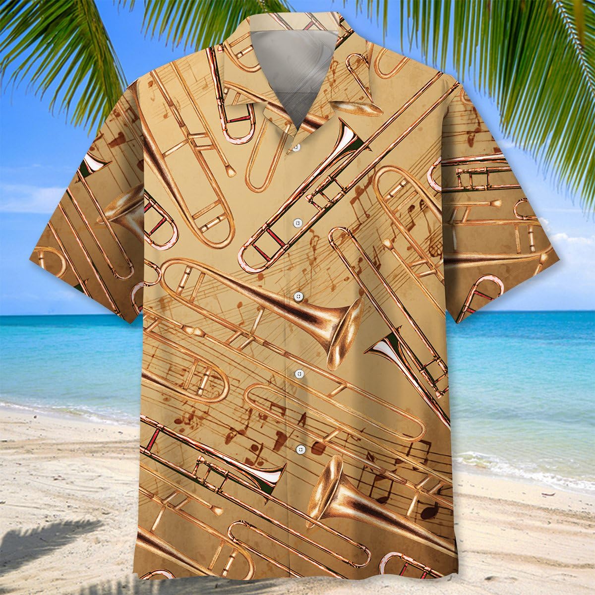 Trombone Hawaiian Shirt, Mens Trombone Short Sleeve Shirt, Music Band Gifts
