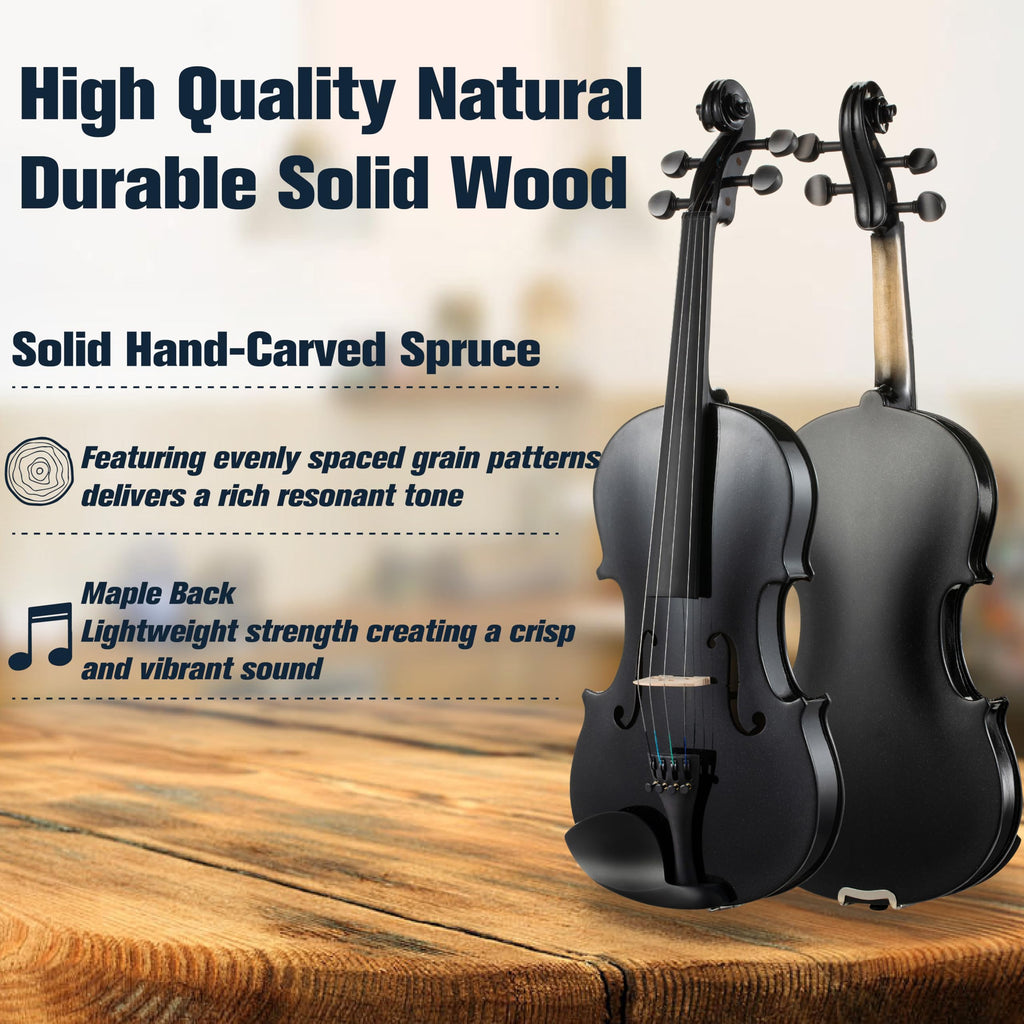 Mendini By Cecilio Violin 4/4 Full Size For Beginners - Fiddle Solidwood Kit with Hard Case - Acoustic Violins with Bow, Rosin, Tuner, Extra Strings & Bridge, Shoulder Rest and Lesson Book (Varnish)
