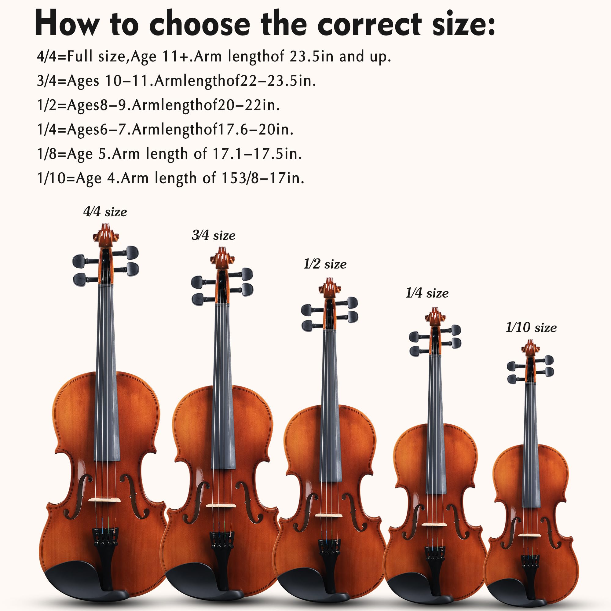 ADM 1/4 Size Wood Violin Set for Kids Teens Students Adults Beginner Acoustic Violin Matte Fiddle Starter Kit with Hard Case, Rosin, Shoulder Rest, Bow, Clip-on Tuner and Fingerboard Sticker