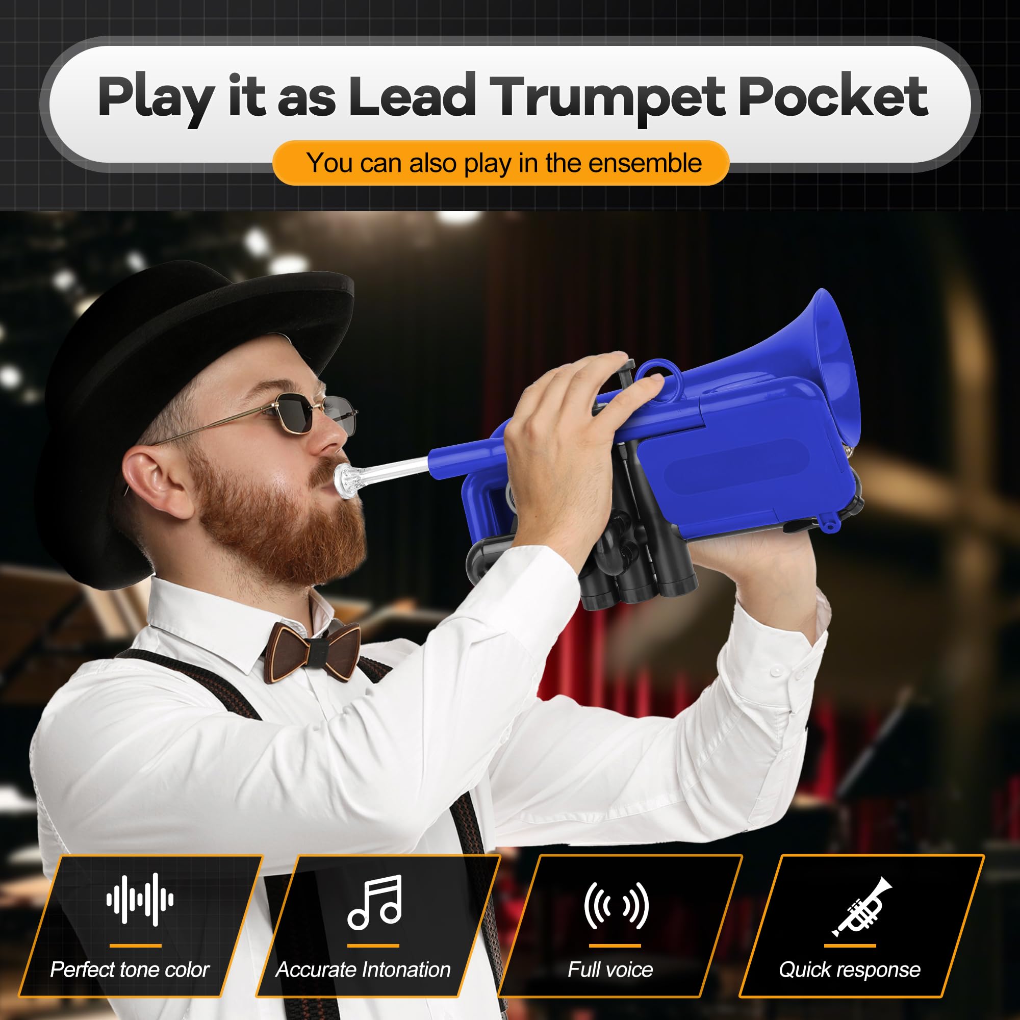 PAMPET DOLPHIN Pocket Trumpet Plastic Bb Trumpet Standard Trumpets for Student Beginner Bb Trumpets Instrument (Black)