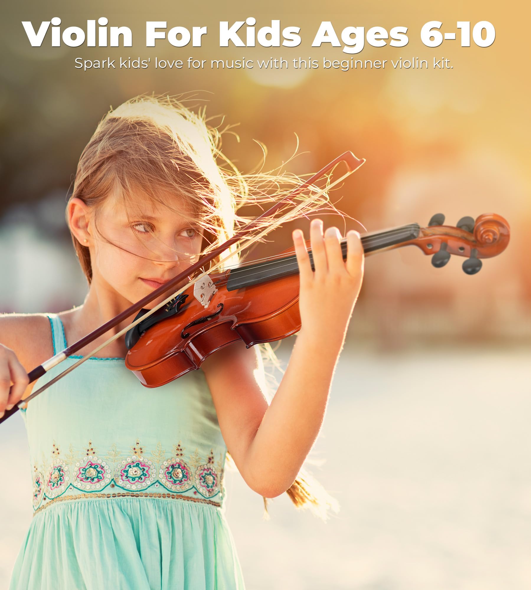 Vangoa 4/4 Solid Wood Acoustic Violin Full Size Fiddle Set for Beginner Adult Student Teen Kids with Violin Case, Bow, Rosin, Shoulder Rest, Tuner, Strings, Natural