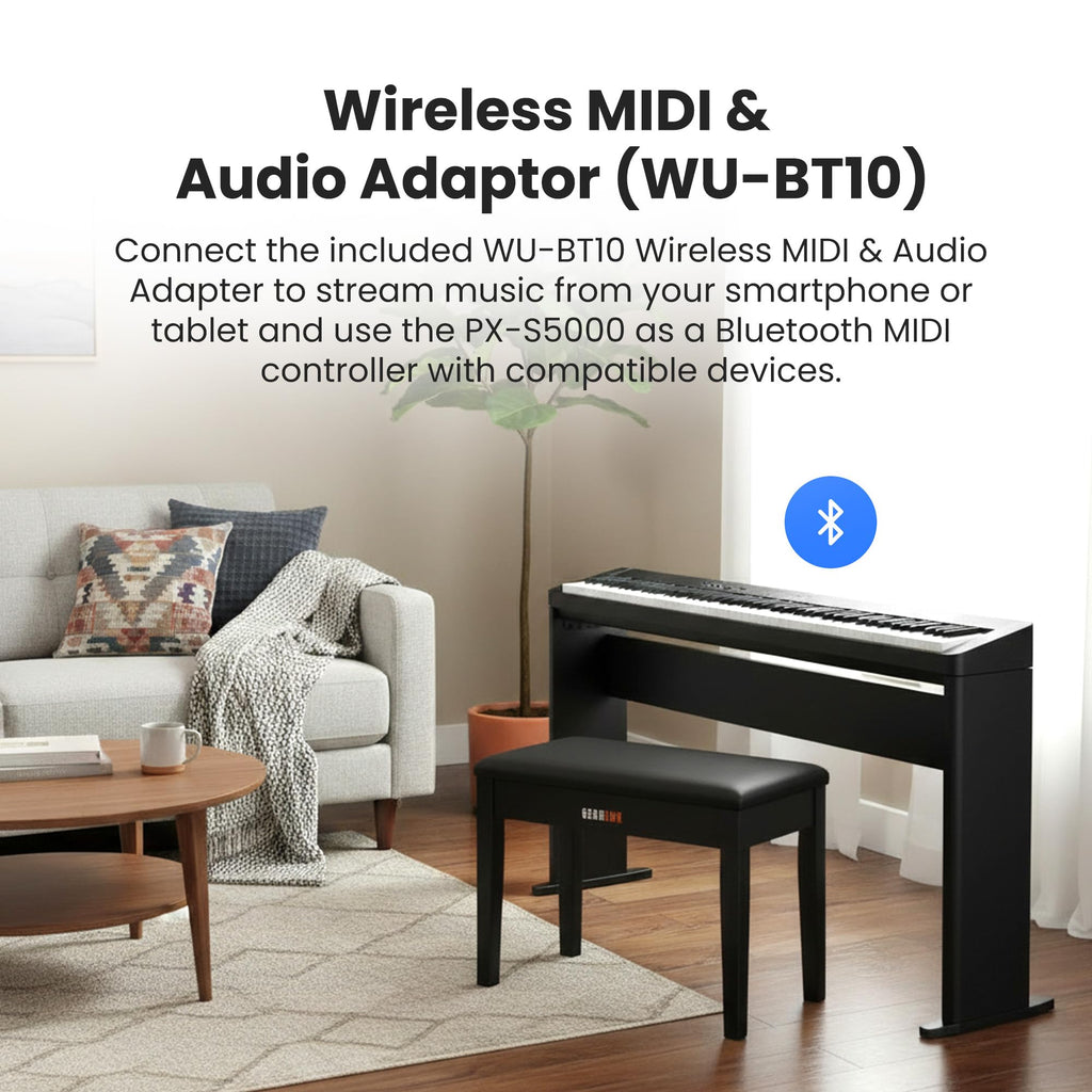 Casio Privia PX-S5000 Digital Piano - Black Bundle with CS-68 Furniture Stand, Bench, Headphones, Instructional Book, Online Lessons, Instructional DVD, and Austin Bazaar Polishing Cloth