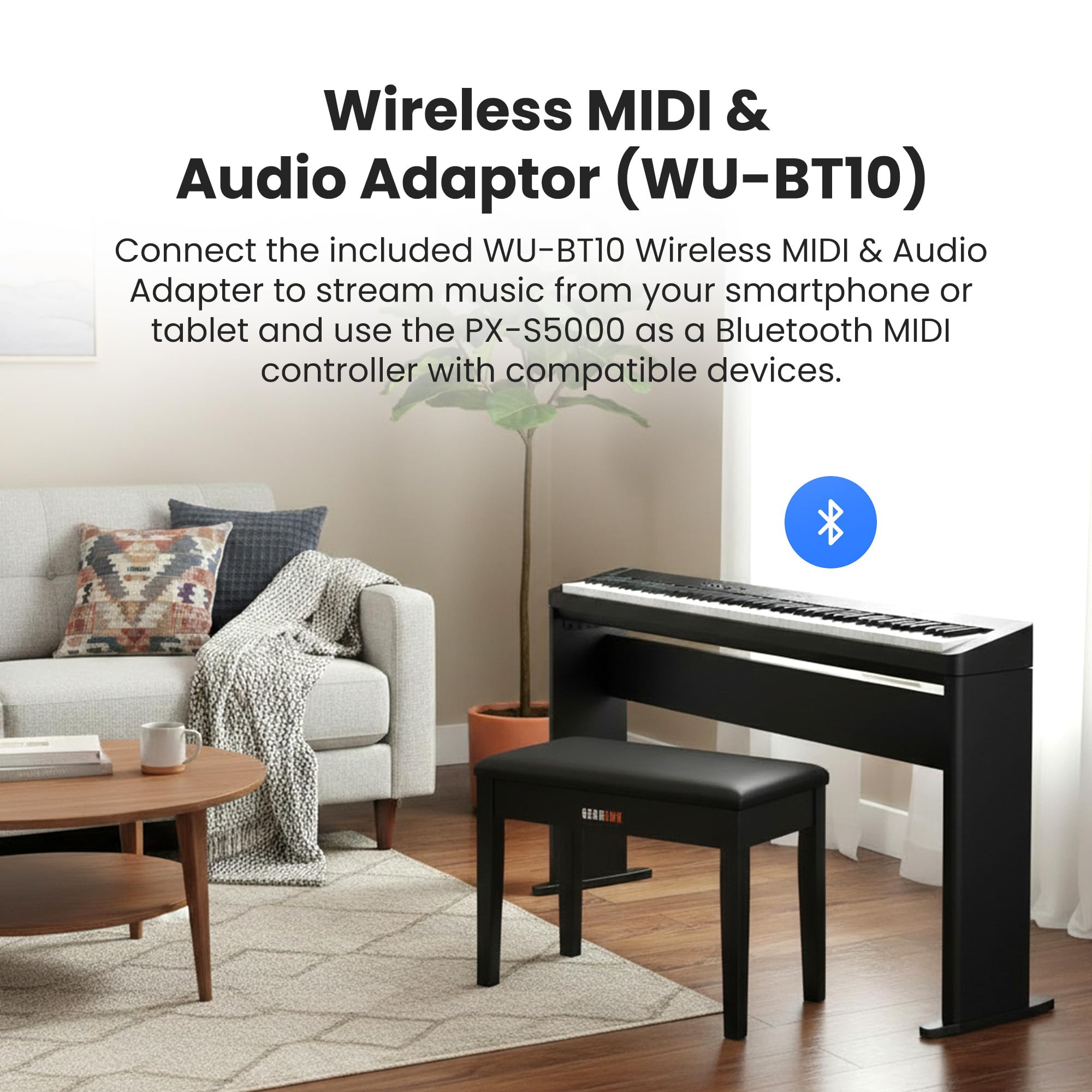 Casio Privia PX-S5000 Digital Piano - Black Bundle with CS-68 Furniture Stand, Bench, Headphones, Instructional Book, Online Lessons, Instructional DVD, and Austin Bazaar Polishing Cloth