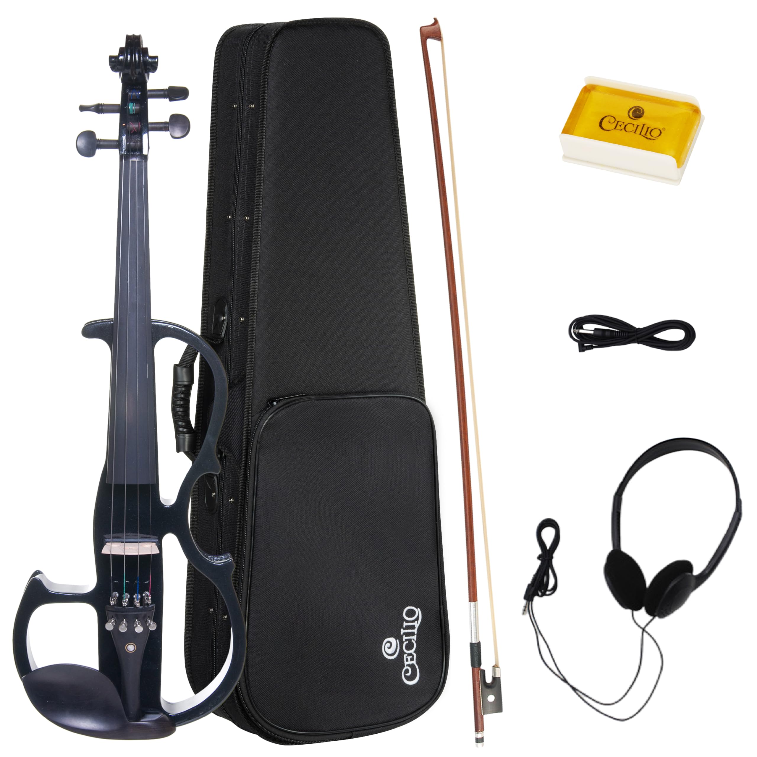Cecilio Solid Wood Electric/Silent Violin with Ebony Fittings - 4/4 Full Size - Metallic Red Mahogany