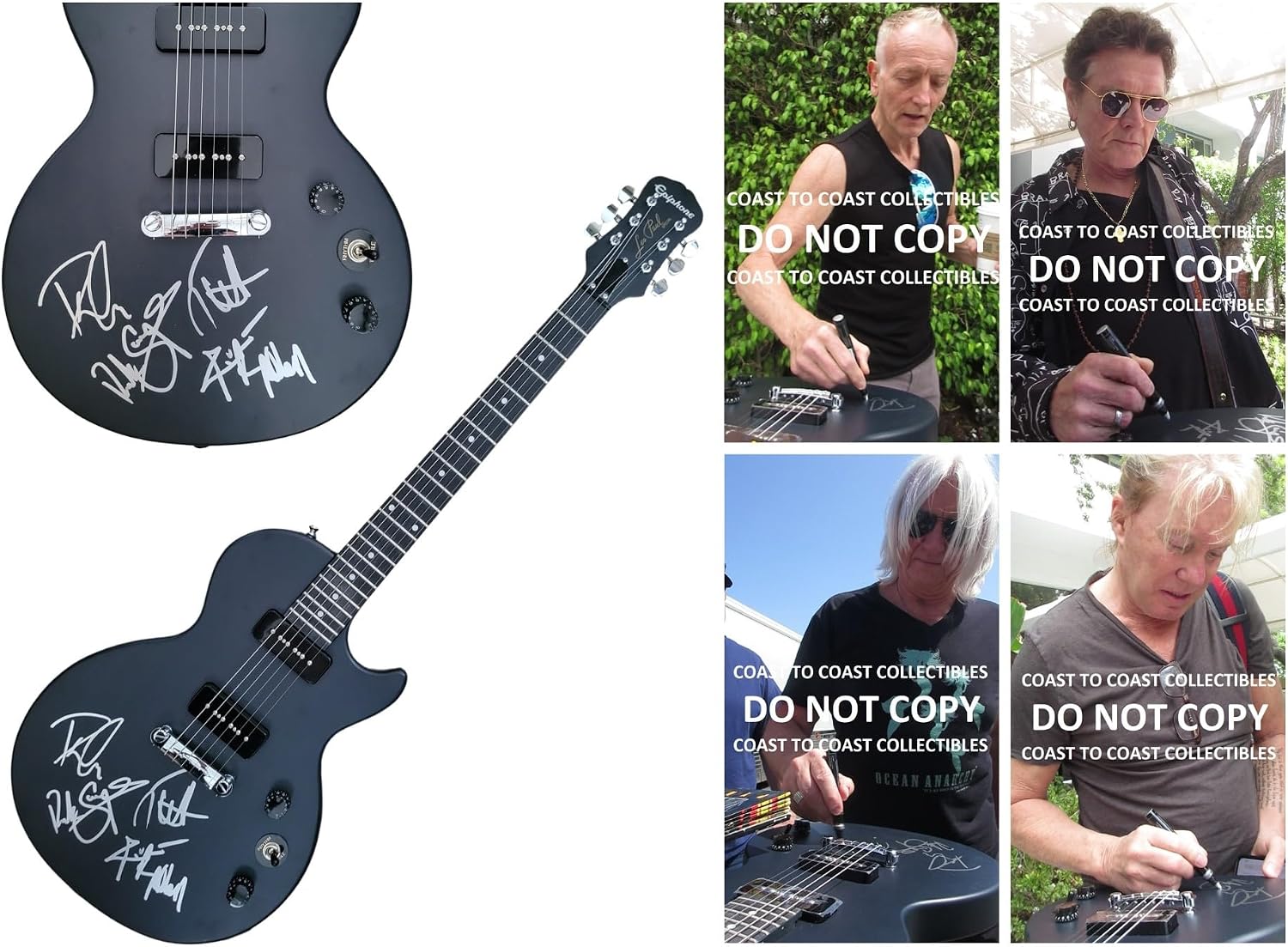 Joe Elliott Rick Savage Phil Collen Rick Allen Signed Les Paul Electric Guitar COA Proof Autographed Def Leppard Band..