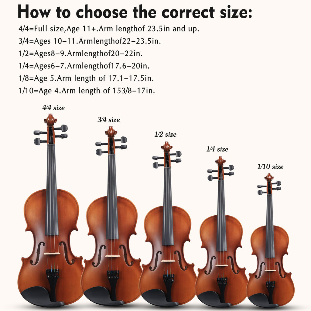 ADM 1/4 Size Wood Violin Set for Kids Teens Students Adults Beginner Acoustic Violin Matte Fiddle Starter Kit with Hard Case, Rosin, Shoulder Rest, Bow, Clip-on Tuner and Fingerboard Sticker