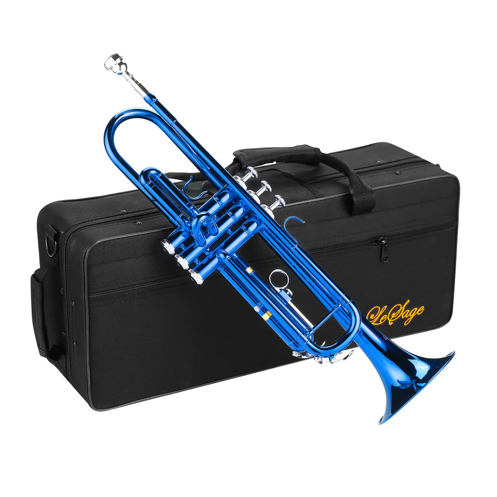 LeSage Bb Standard Trumpet Set for Beginner, Brass Student Trumpet with Carrying Case, Care Kit, Valve Oil, Cloth, 7C Mouthpiece & Gloves Silver