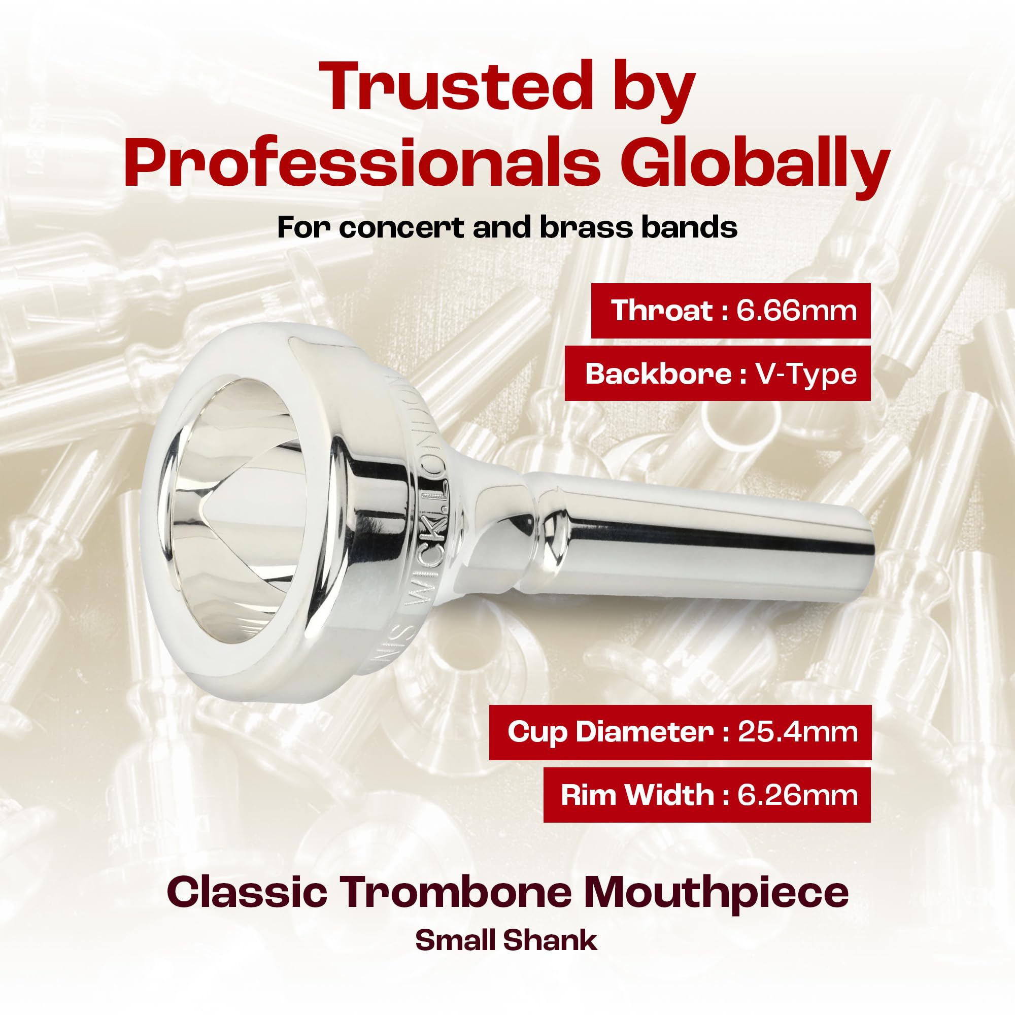 Denis Wick Classic Trombone Mouthpiece Silver Plated, 5880-4AL - Barrel Backbore for Balanced Tone & Smooth Response - Large Shank Fitting Trombone Accessory for Easy Articulation - 26 x 6.72 x 7.38mm