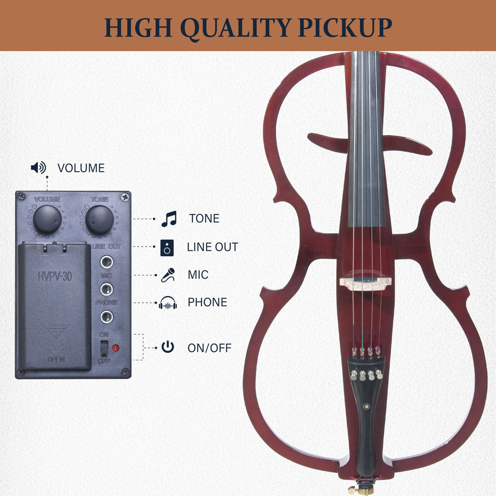 Cecilio 4/4 Electric Cello with Ebony Fittings, Professional Silent Electric Cello Kit with Bow, Rosin, Aux Cable and Headphone, Musical Instrument for Beginners, Black Metallic