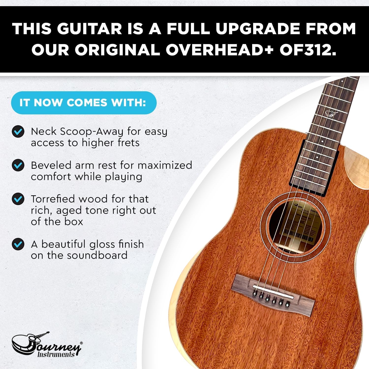Journey Instruments Solid Sitka Acoustic Collapsible Travel Guitar PJ410N | Traveling Acoustic Guitar with Collapsible Patented System, Portable Backpack Case (African Mahogany)