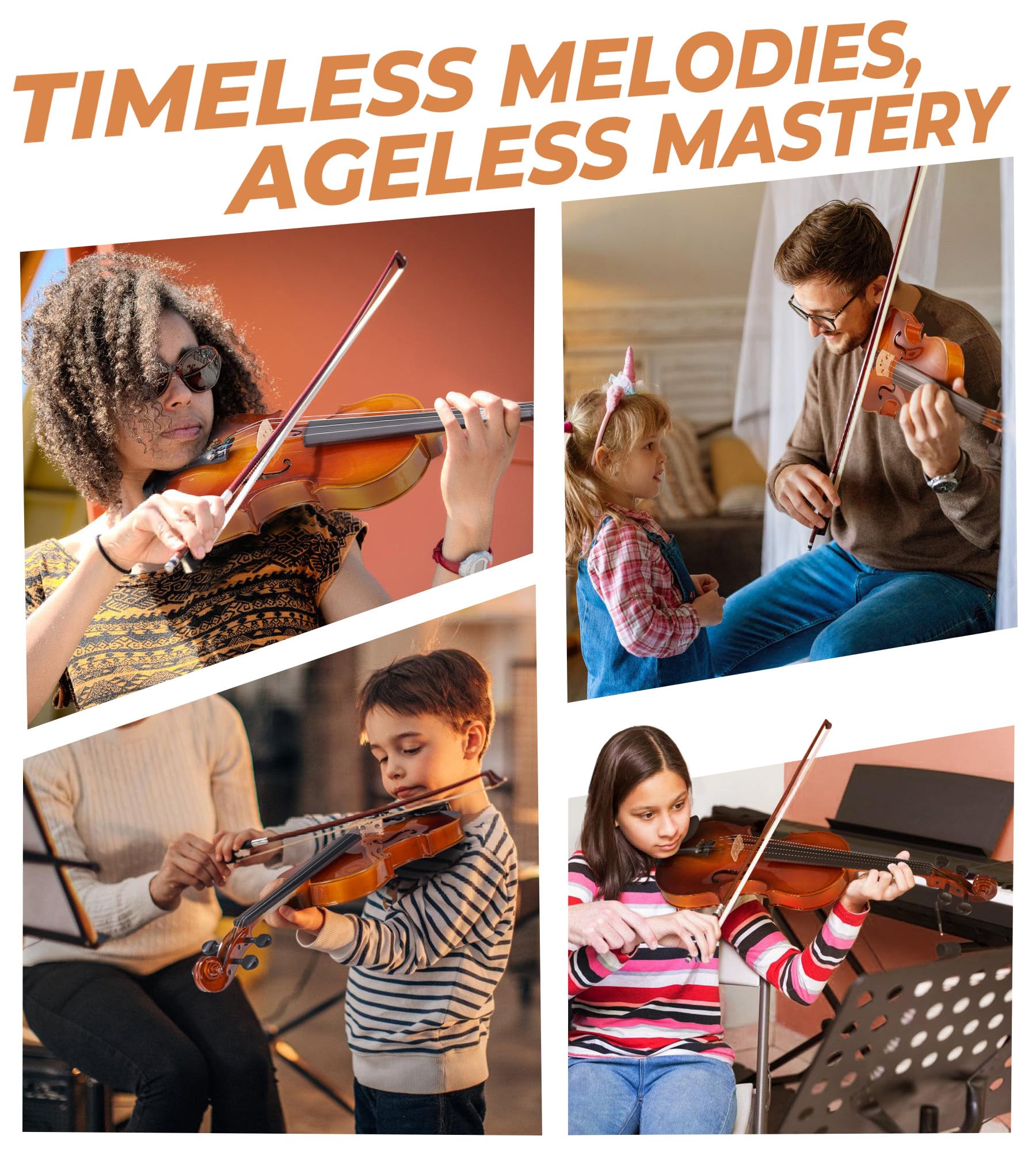 Vangoa Violin 4/4 Full Size Set, Handcrafted Entry Level Acoustic Violin Set with Lightweight Hard Case, Suitable for Beginners, Teens, 12+, Adults, Right Handed Players