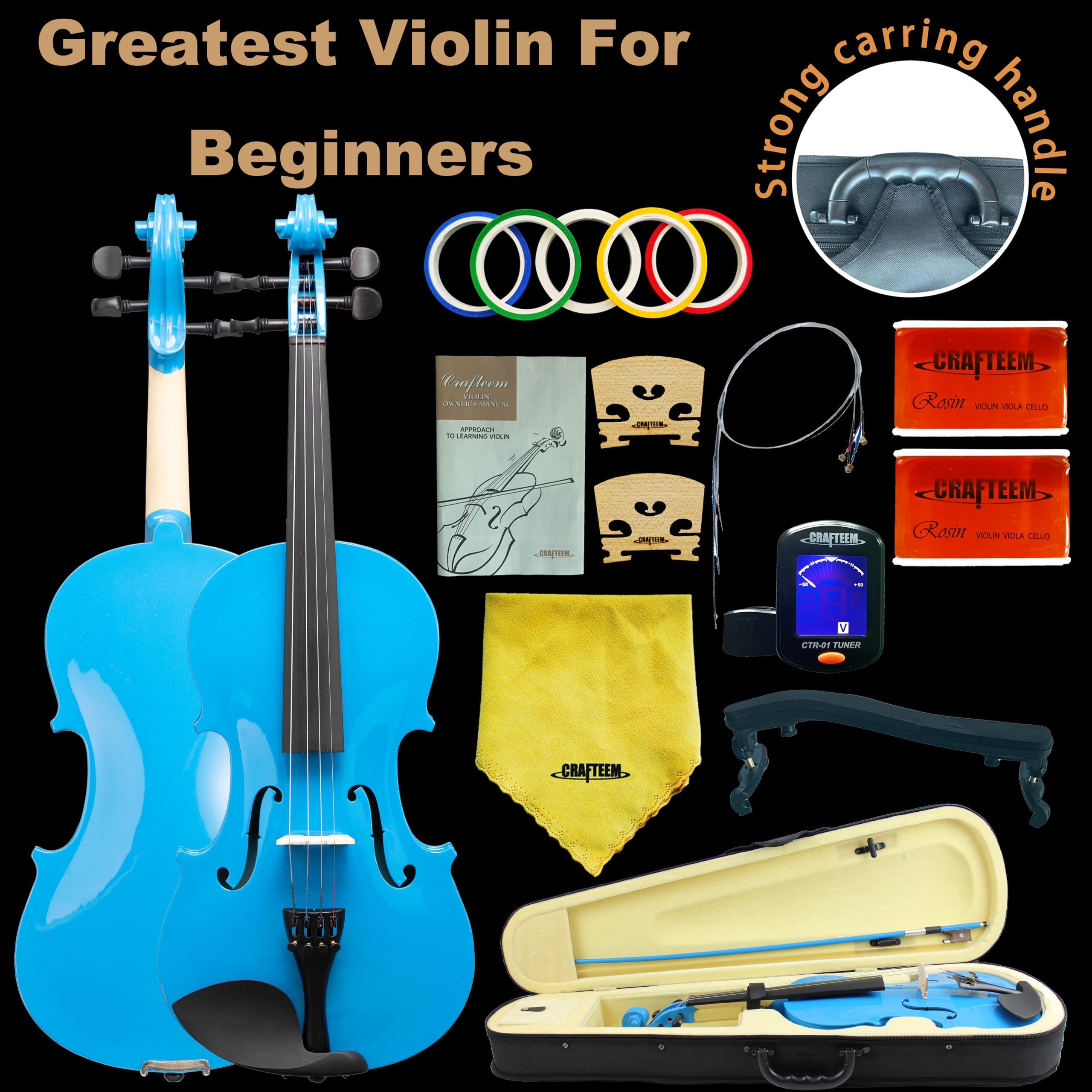 Crafteem Spruce and Maple Solid Wood Violin Outfit for Beginner Kids & Adults -Craft Your Perfect Sound and Begin Your Musical Journey with Confidence. (Glossy Antique, 1/2)
