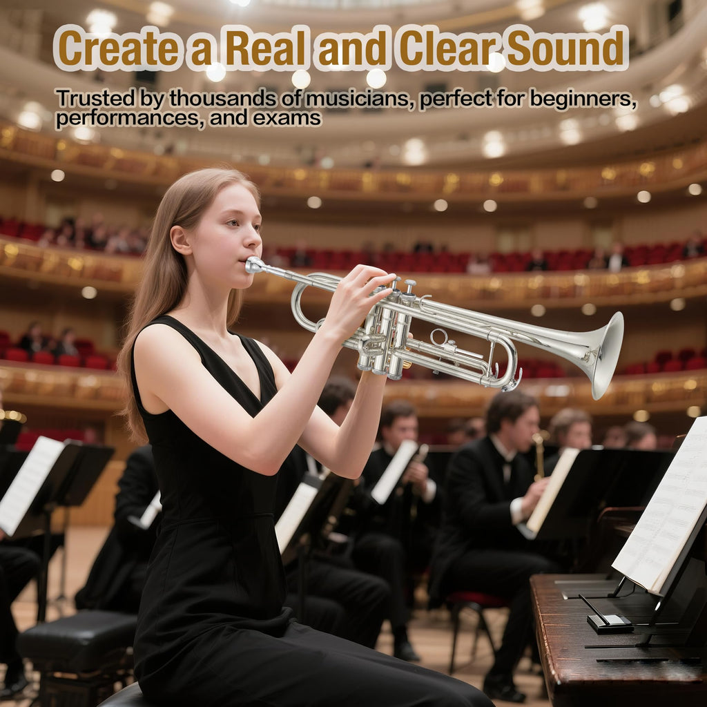 Senfot Brass Standard Trumpets with Bag, Mouthpiece, Strap, Gloves, Cleaning cloth, Trumpet oil; Exceptional Sound Quality Instrument for Band, Lessons & Practice