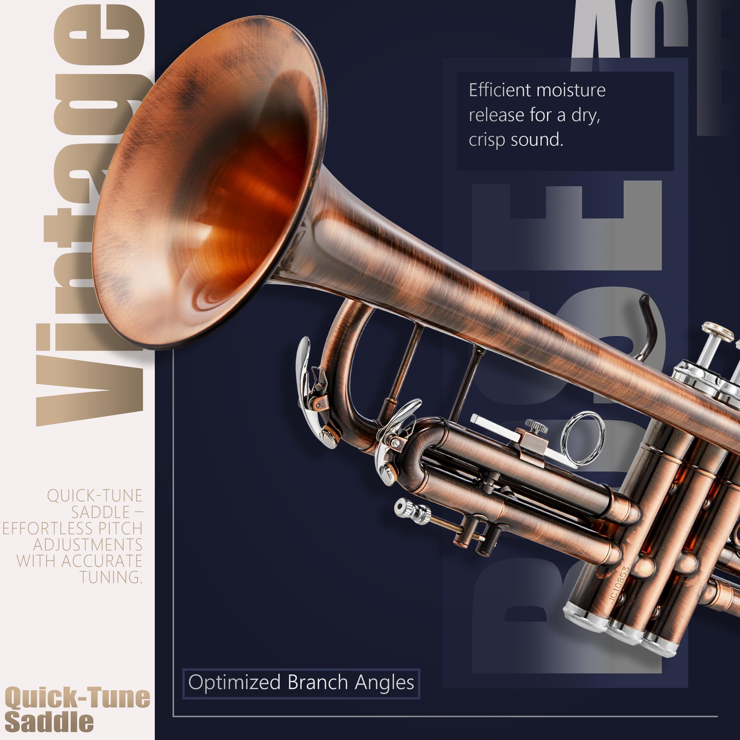 AKLOT Hand-Hammered Bell Bb Trumpet: Smooth Valve Action, Clear-Lacquered Brass Body, Standard Trumpet Beginner Set with Leather Case, Lesson Book, Trumpet Mute, Mouthpiece, Cleaning Kit (SNR-BrzSF)