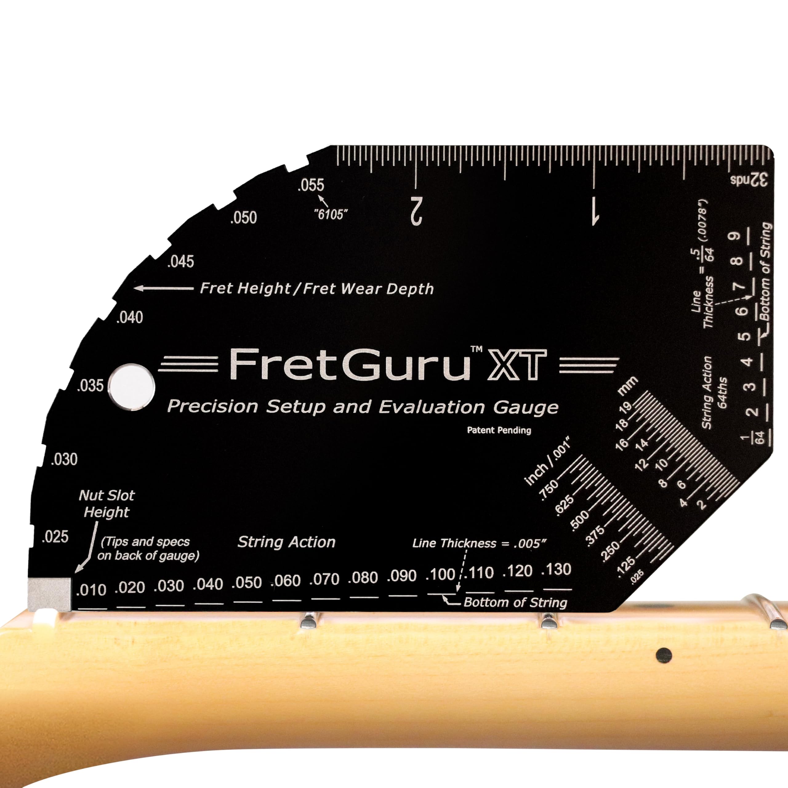 String Action Gauge Guitar Fret Ruler Precision Fret Rocker Precise CNC Machined, Diamond Honed, Polished Edge Guitar String Height Gauge Luthier Tool with Genuine Leather Case | Precision .010" increments, Laser etched markings, Luthier tool for guitar s