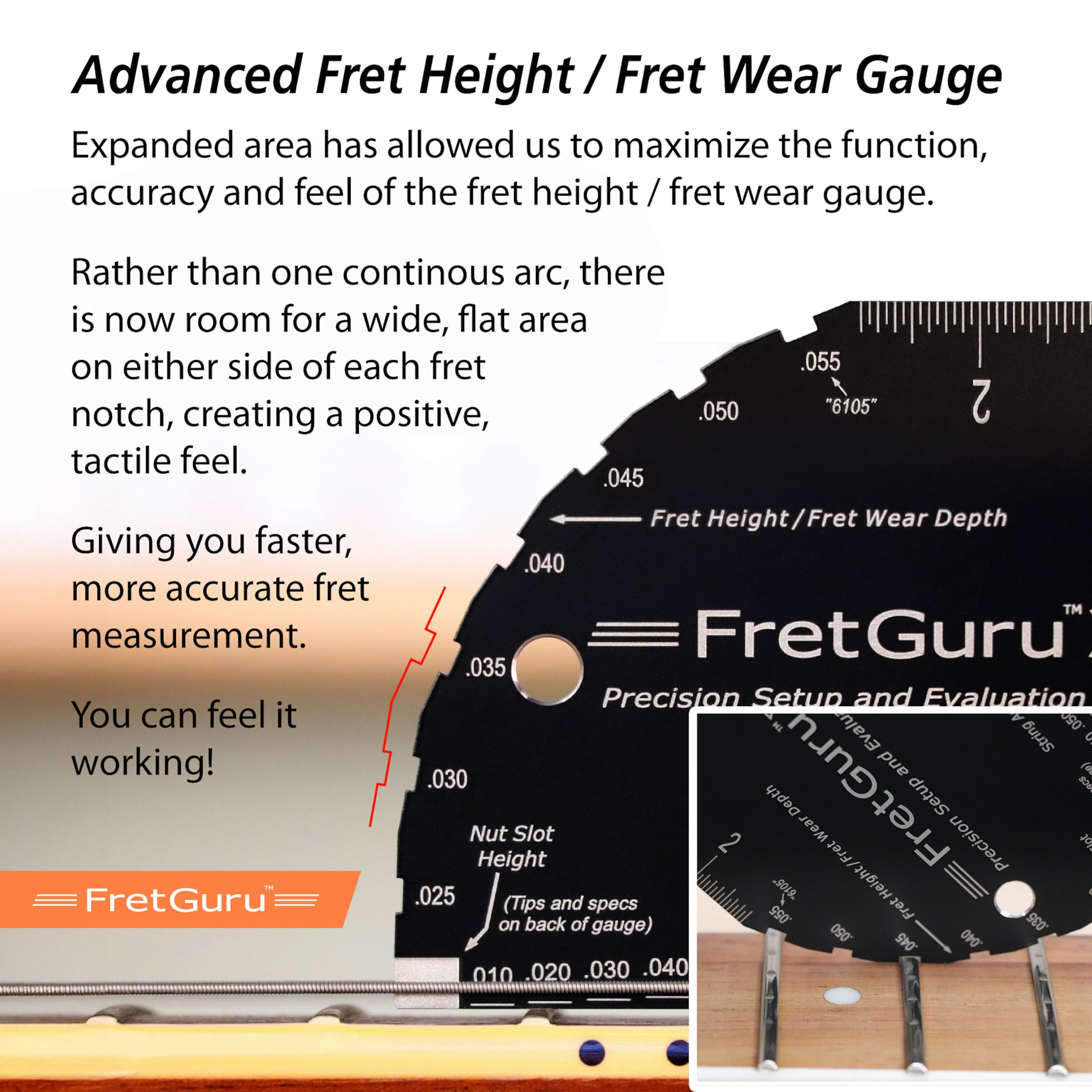 String Action Gauge Guitar Fret Ruler Precision Fret Rocker Precise CNC Machined, Diamond Honed, Polished Edge Guitar String Height Gauge Luthier Tool with Genuine Leather Case | Precision .010" increments, Laser etched markings, Luthier tool for guitar s
