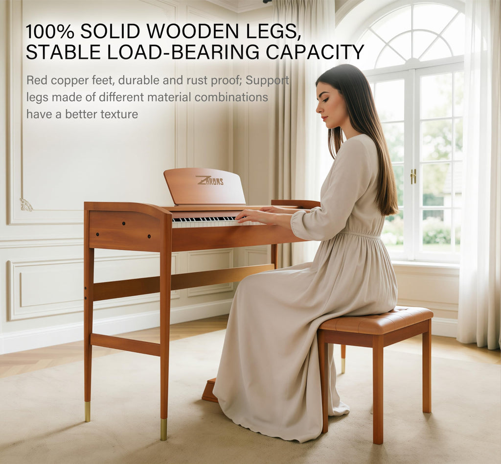 88 Key Weighted Hammer Action Digital Piano, French 5704 Chip, Solid Wood Stand, Triple Pedal, USB-MIDI, 192 Polyphony – For Adults & Intermediate