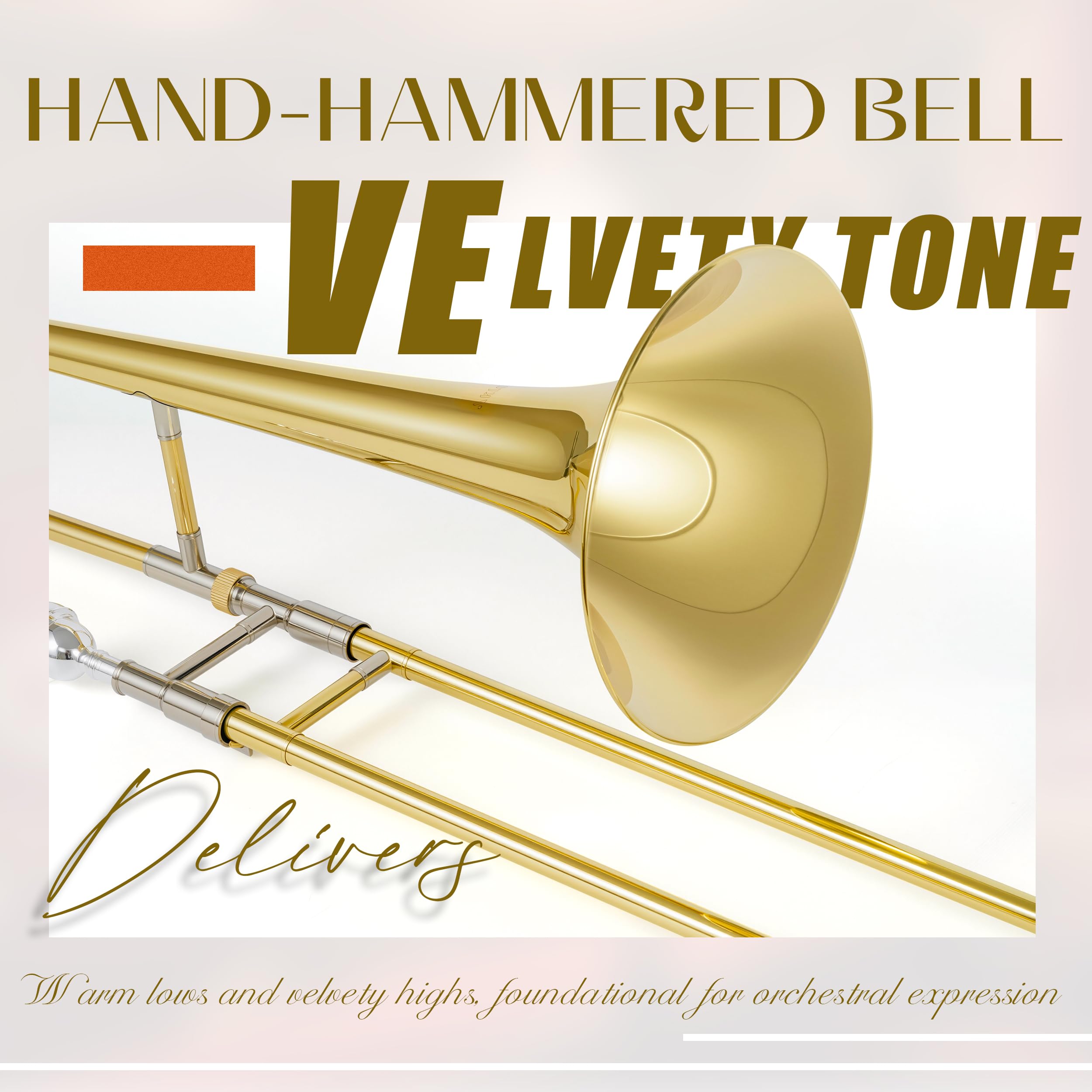 AKLOT Classic Bb Tenor Trombone: Entry-Level B Flat Brass Instruments with Hand-Hammered Bell, Anti-Tarnish Gold Lacquer Finish, Ideal for Beginner, Includes Hard Case, Mouthpiece, Gloves, Cloth