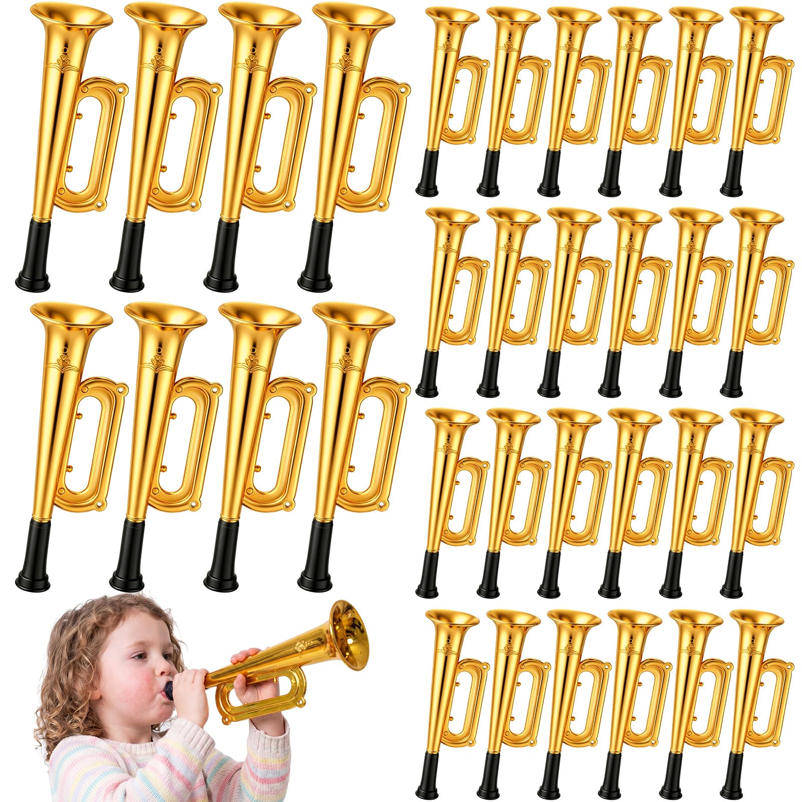 Deekin 36 Pcs 4th of July Plastic Trumpet 6 Inch Patriotic Party Favor Noise Maker Trumpet 250th Anniversary Noise Makers Musical Instruments for 4th of July Soccer Party Favors(Red, Blue, White)