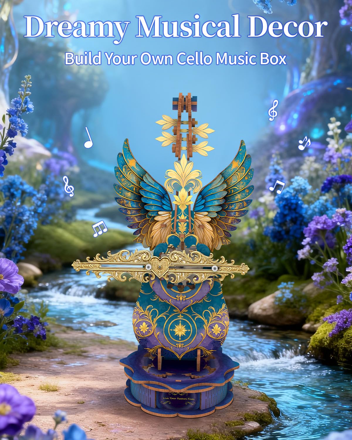 3D Puzzles for Adults, Mechanical Wooden Cello Music Box Puzzles, DIY Flower Music Box Cello Crafts Model Kits Home Decor for Women Holiday Weddings