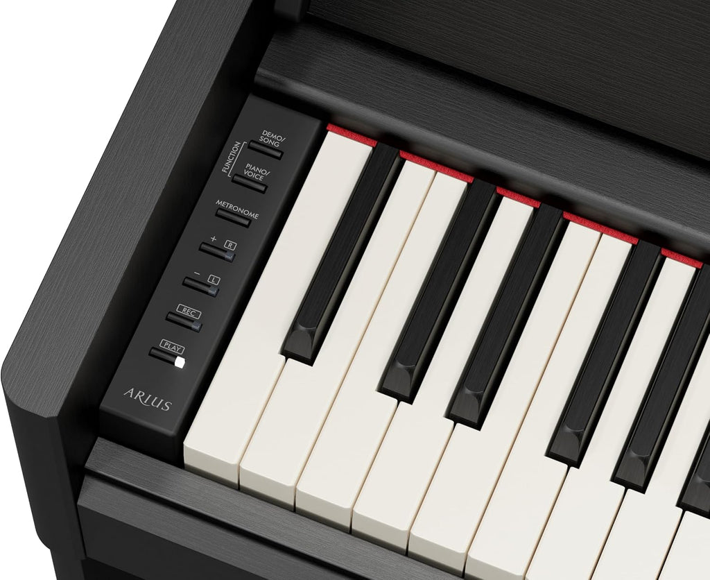 Yamaha Arius Compact Upright Digital Piano Keyboard For Apartments and Small Spaces, 88-Key Weighted GrandTouch-E Action, Touch Response, Grand Piano Sound, 3-Pedal Unit in Black YDP-S56B