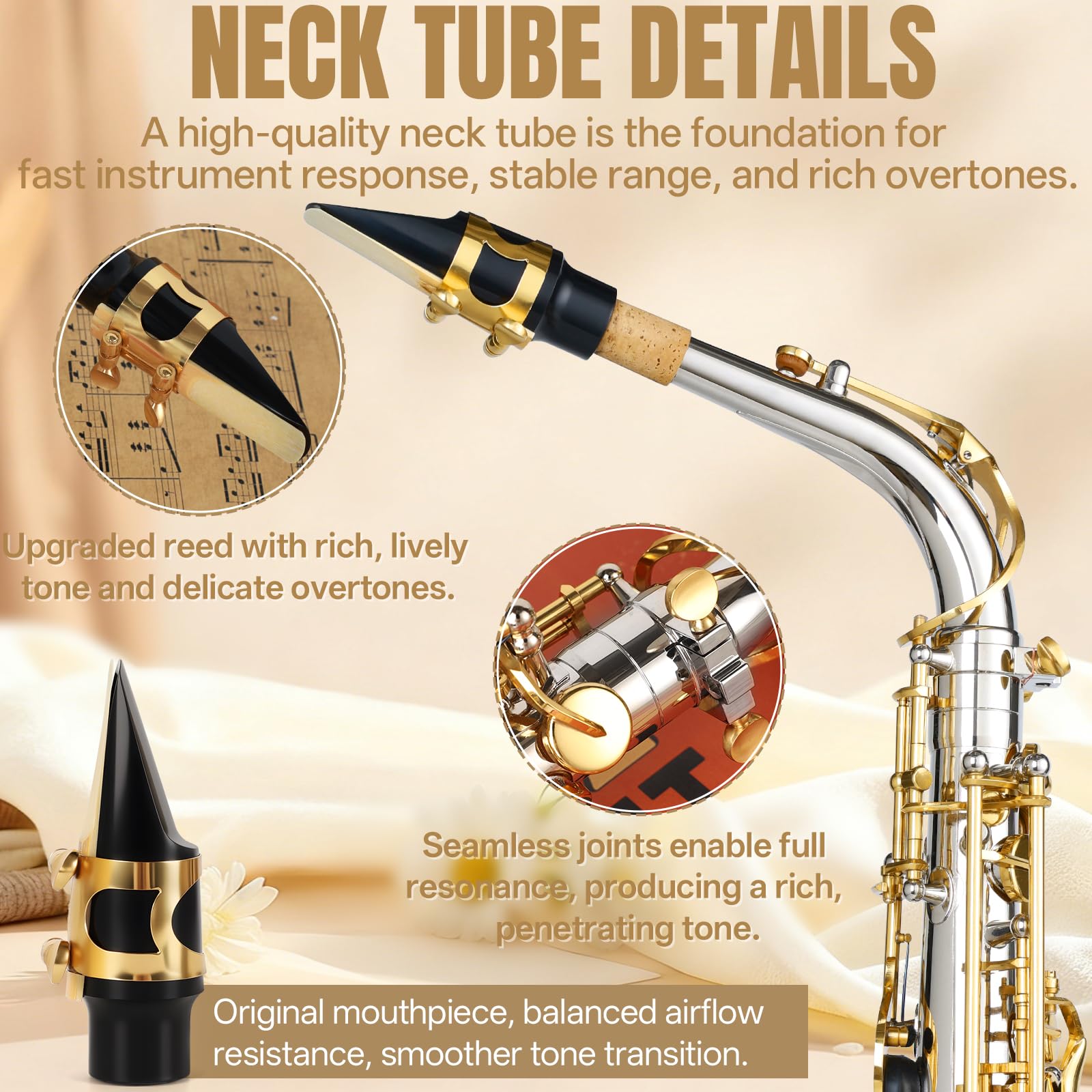 Kmise E Flat Alto Saxophone, Lightweight Saxophones for Students Beginner, Saxofon Full Kit with Portable Case, Sax Stand, Strap, Reeds, Beginner's Guides, Mute, Cleaning Kit (Gold Lacquer)